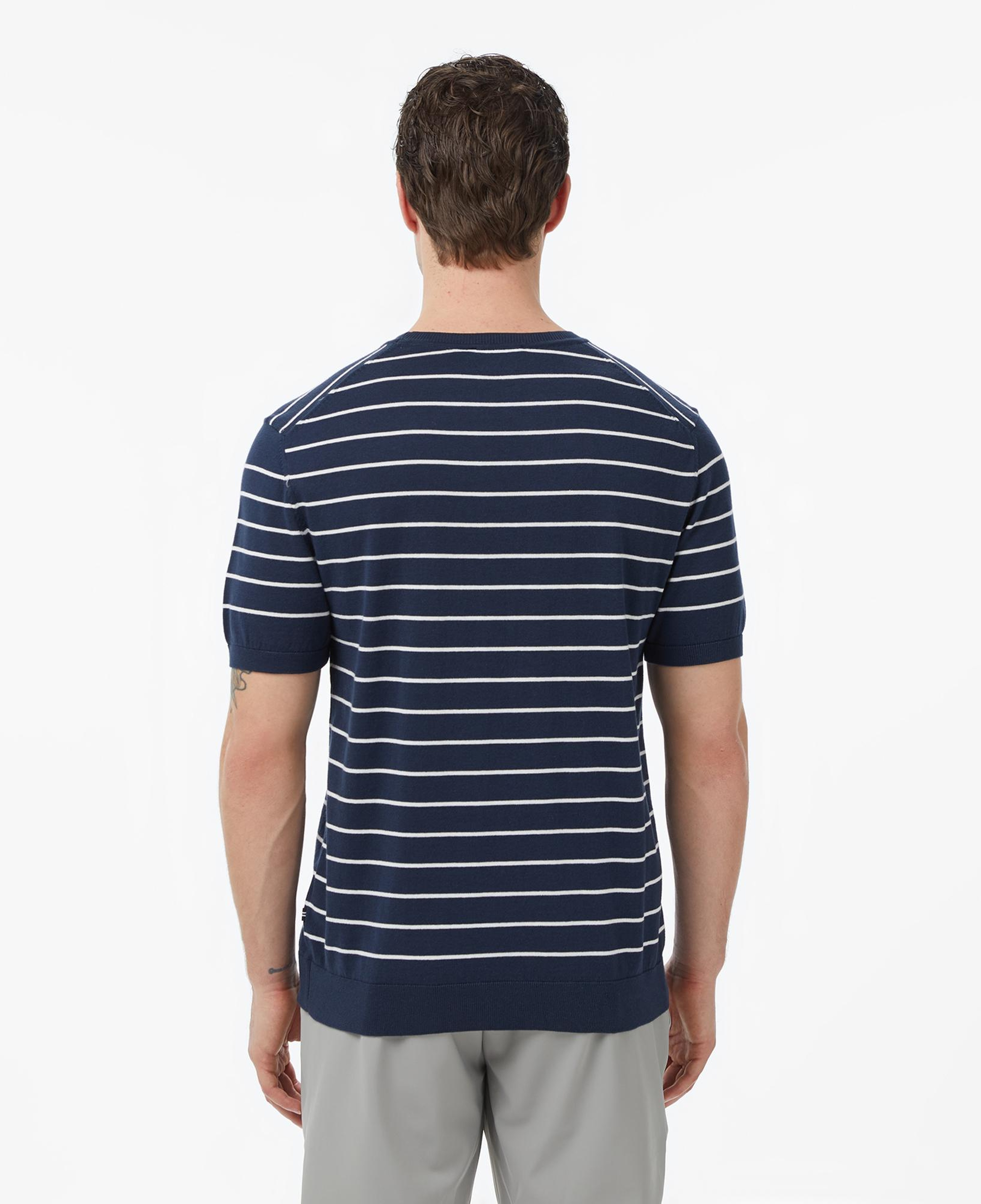 Nautica Erkek Lacivert Regular Fit Kısa Kollu Çizgili Triko