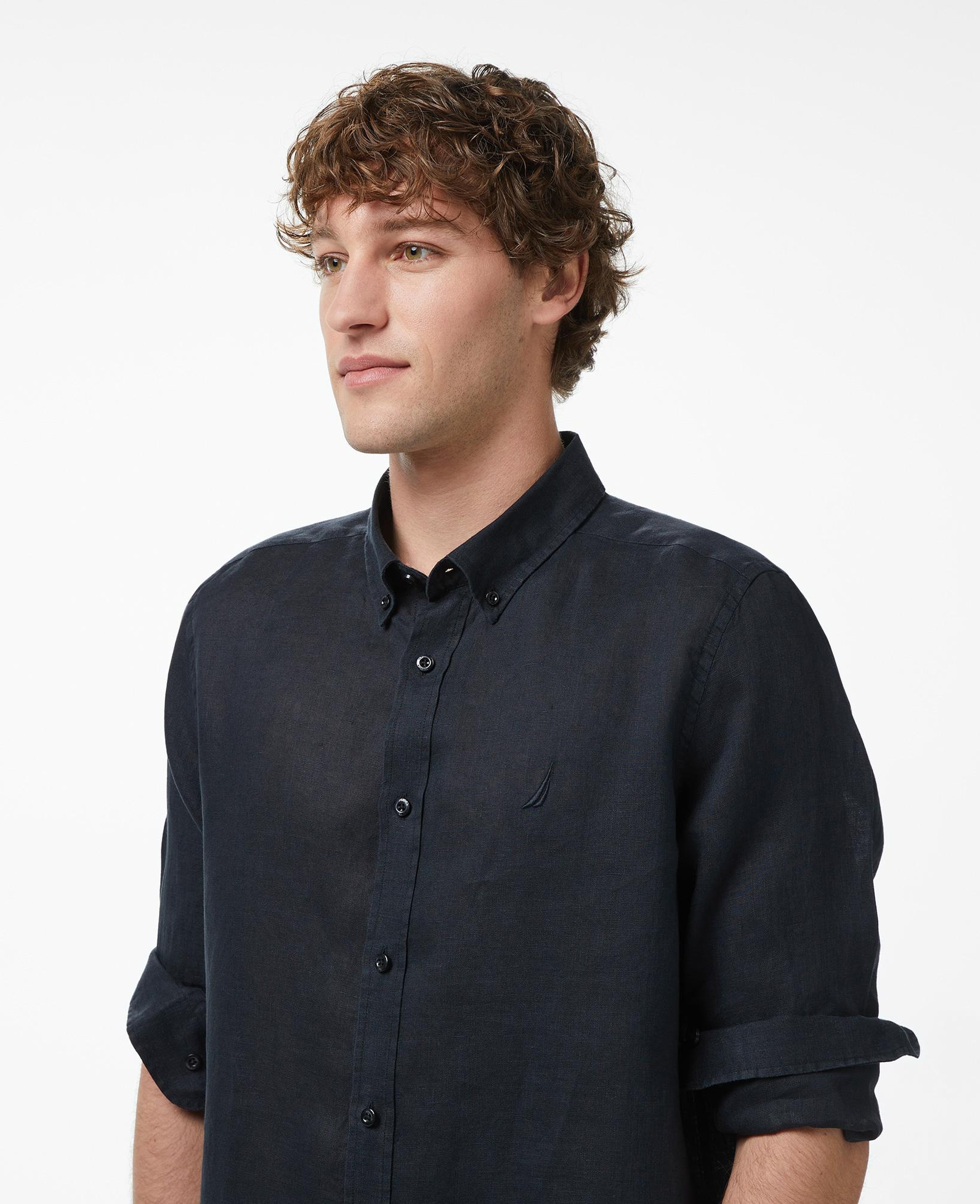 Nautica Erkek Siyah Regular Fit Keten Gömlek