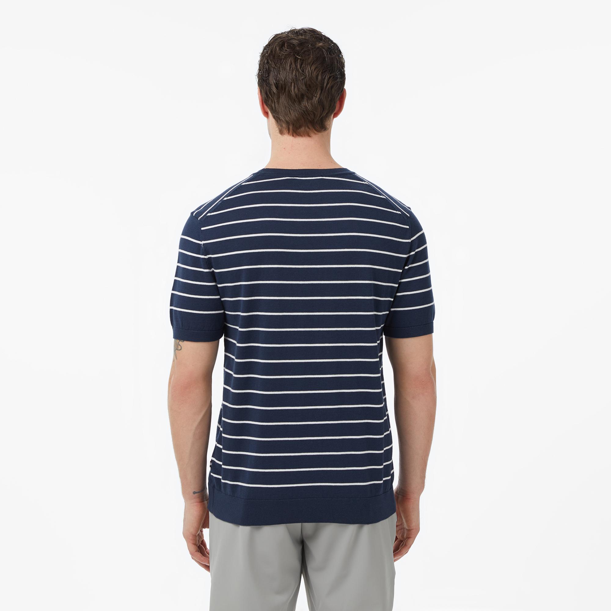 Nautica Erkek Lacivert Regular Fit Kısa Kollu Çizgili Triko