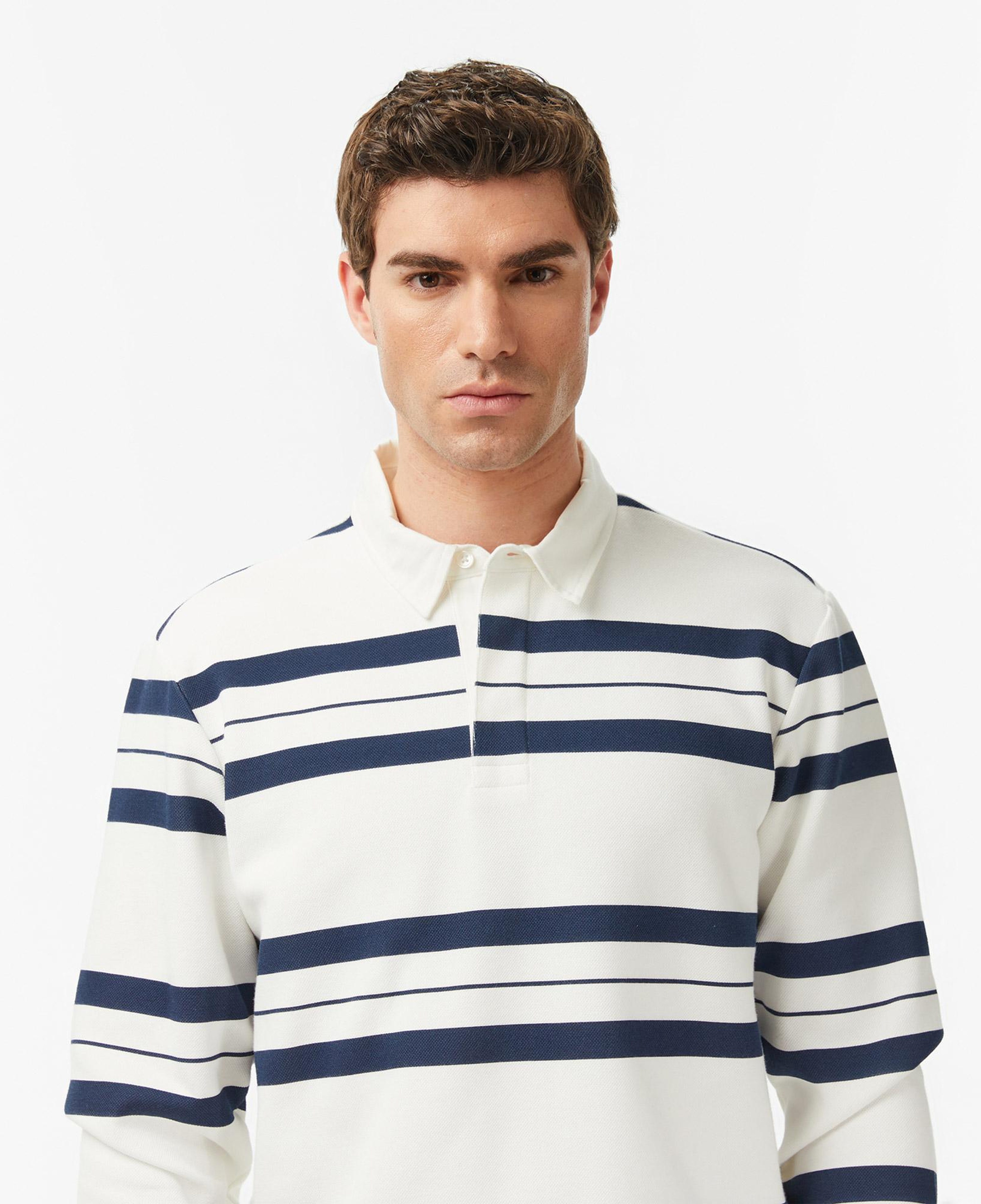 Nautica Erkek Krem Regular Fit Uzun Kollu Çizgili Polo Yaka T-Shirt