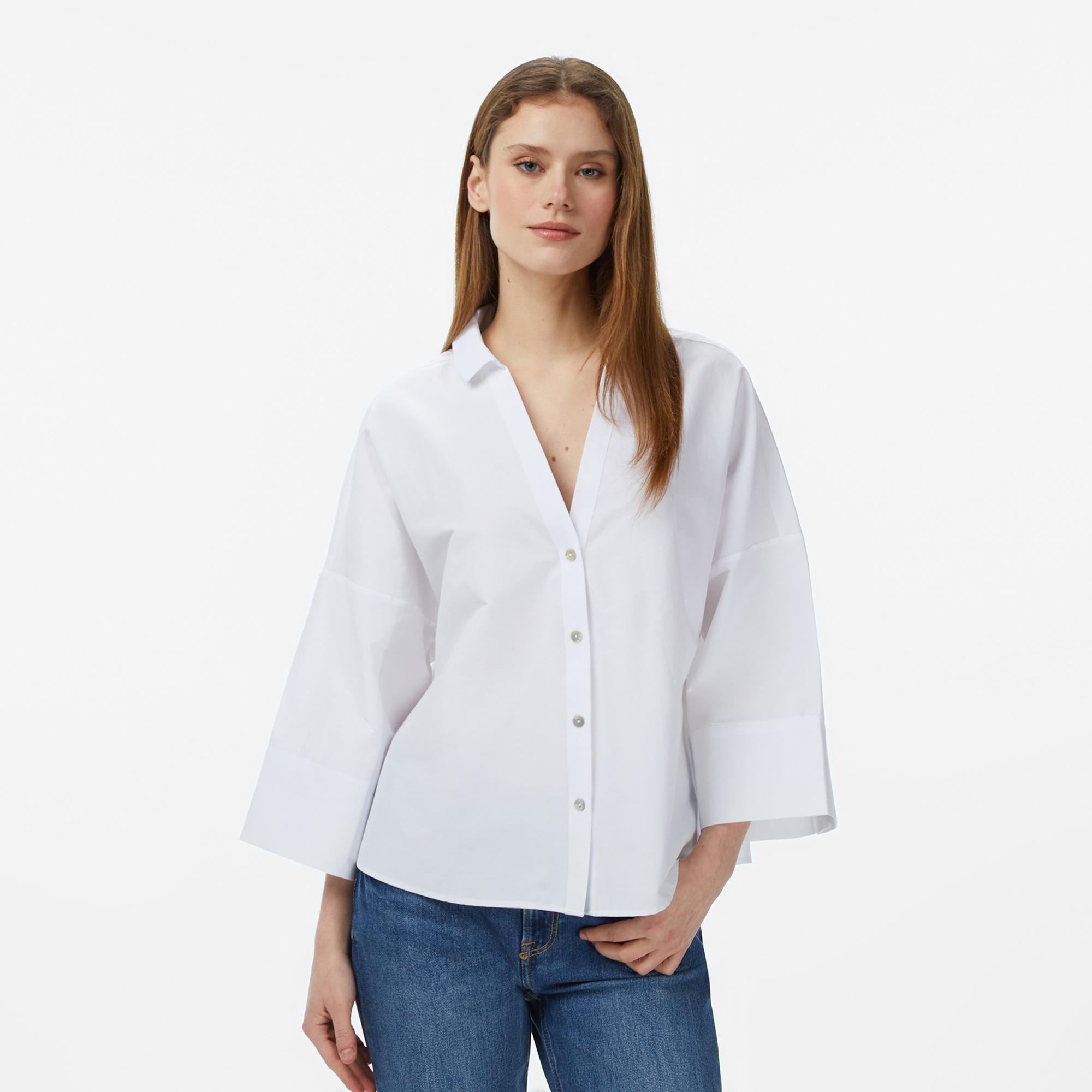 Nautica Kadın Beyaz Regular Fit Kısa Kollu Gömlek