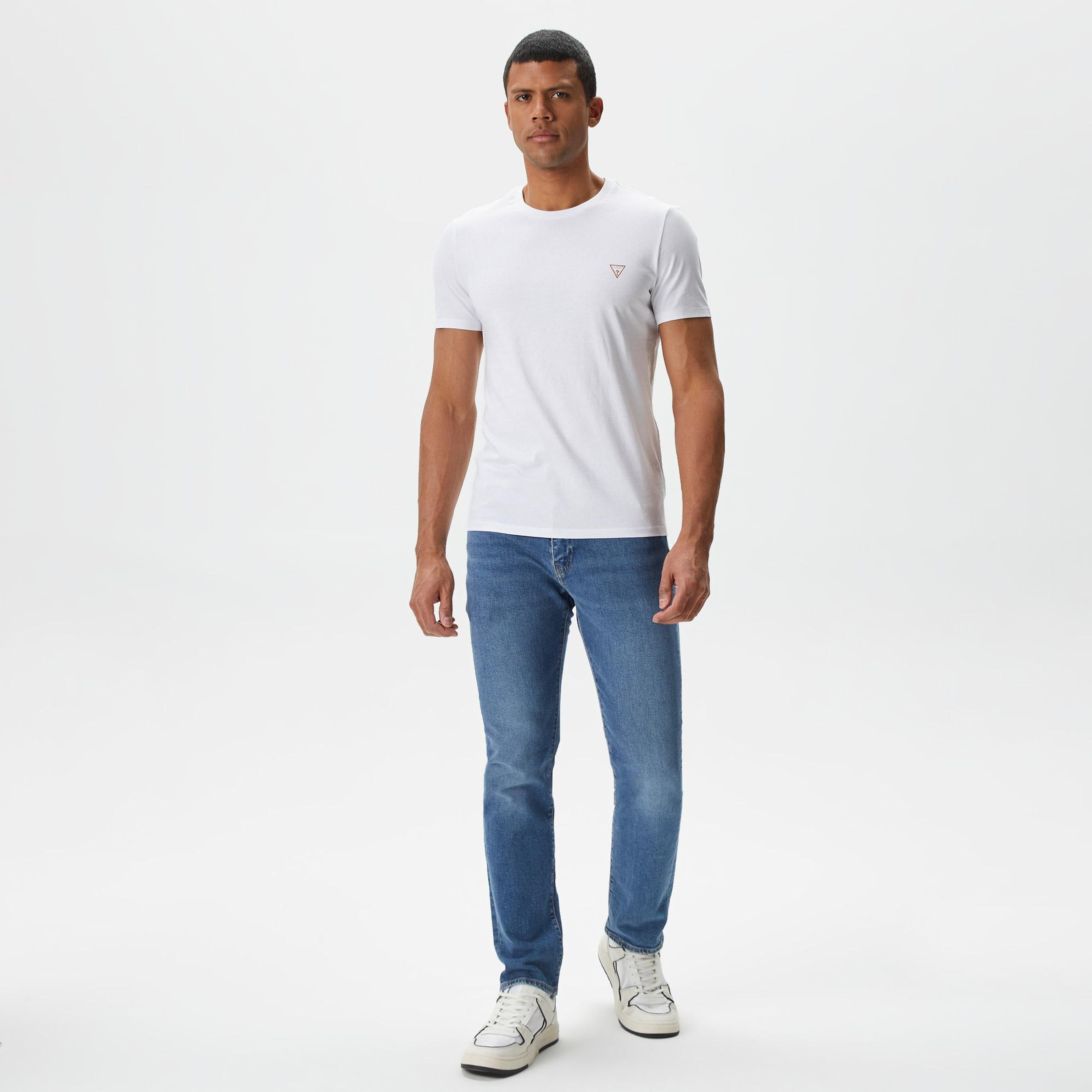 Guess Mid Organic Stream Jersey Erkek Beyaz T-Shirt