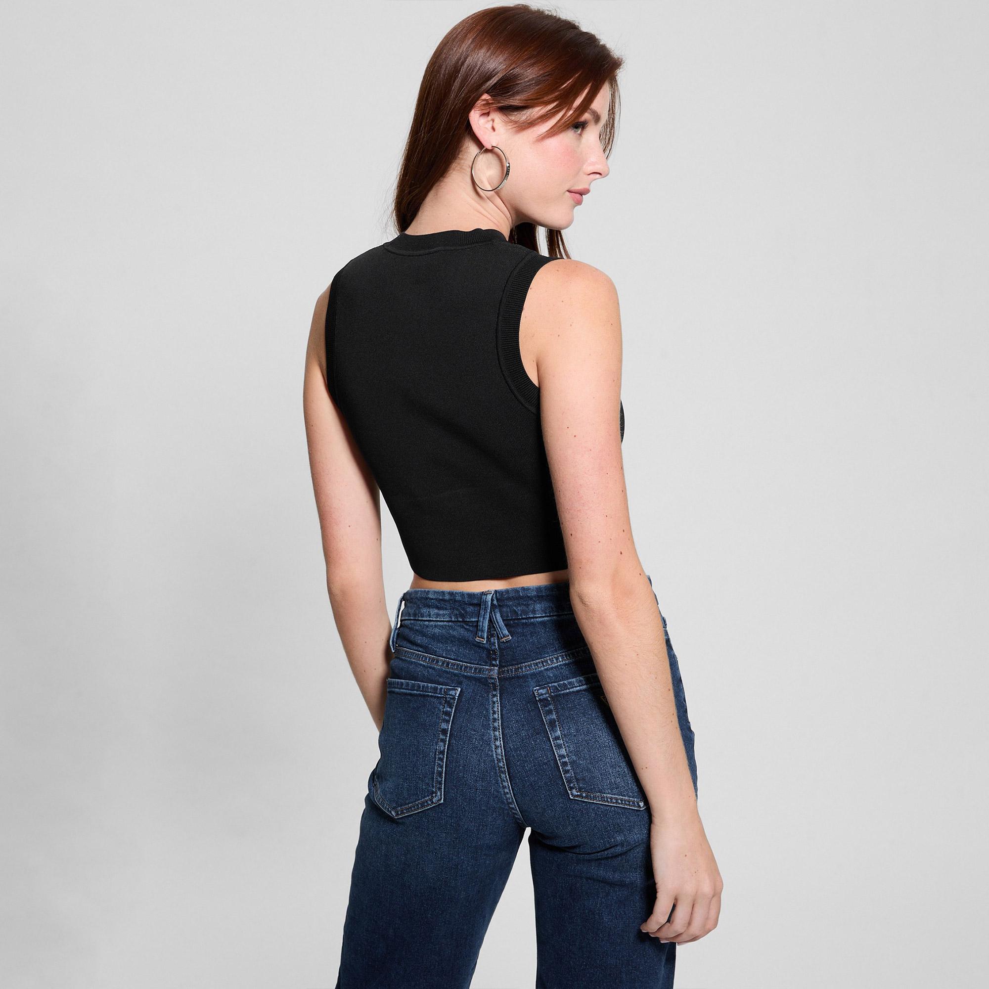 Guess Kadın Siyah Kolsuz T-Shirt