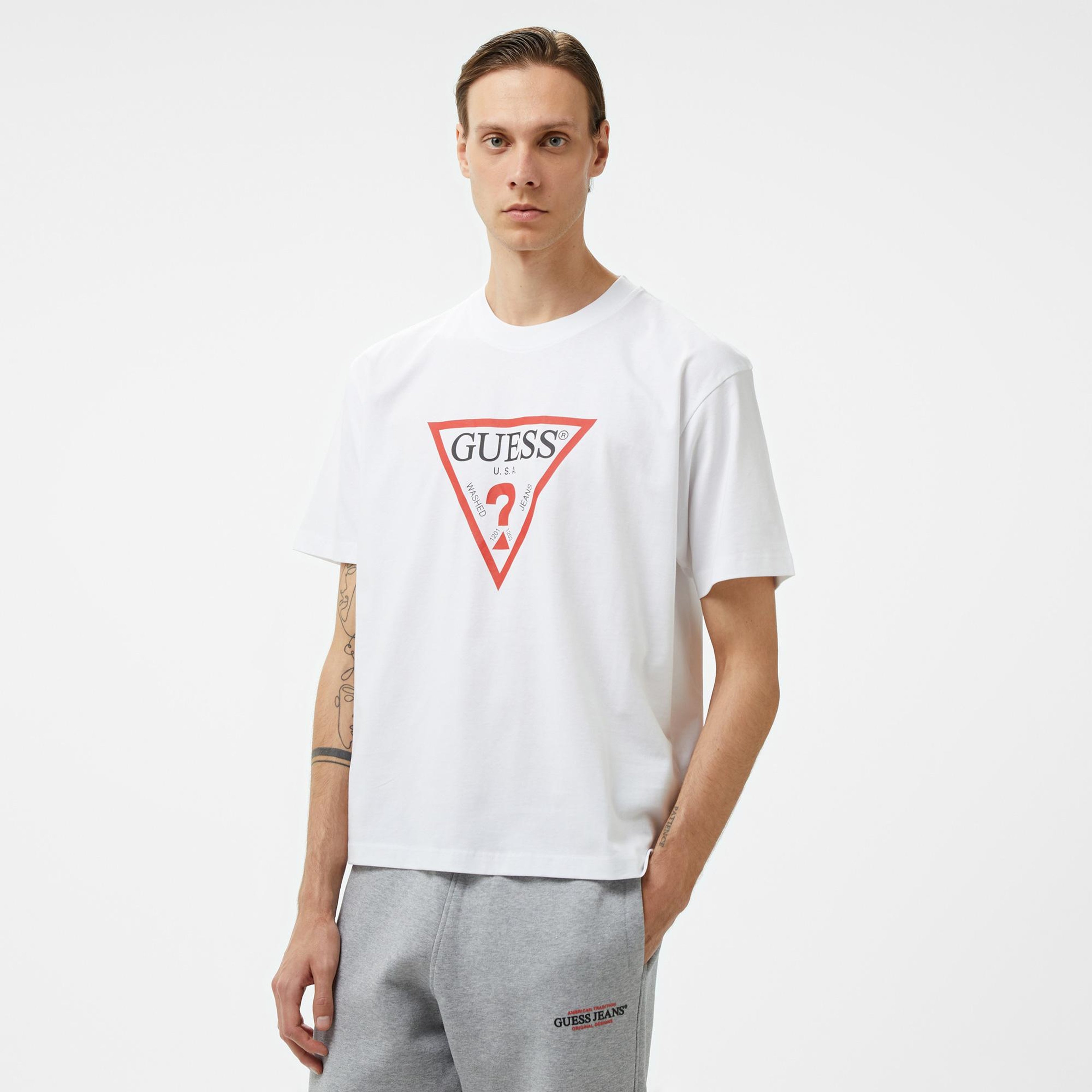 Guess Iconic Organic Heavy Erkek Beyaz T-Shirt