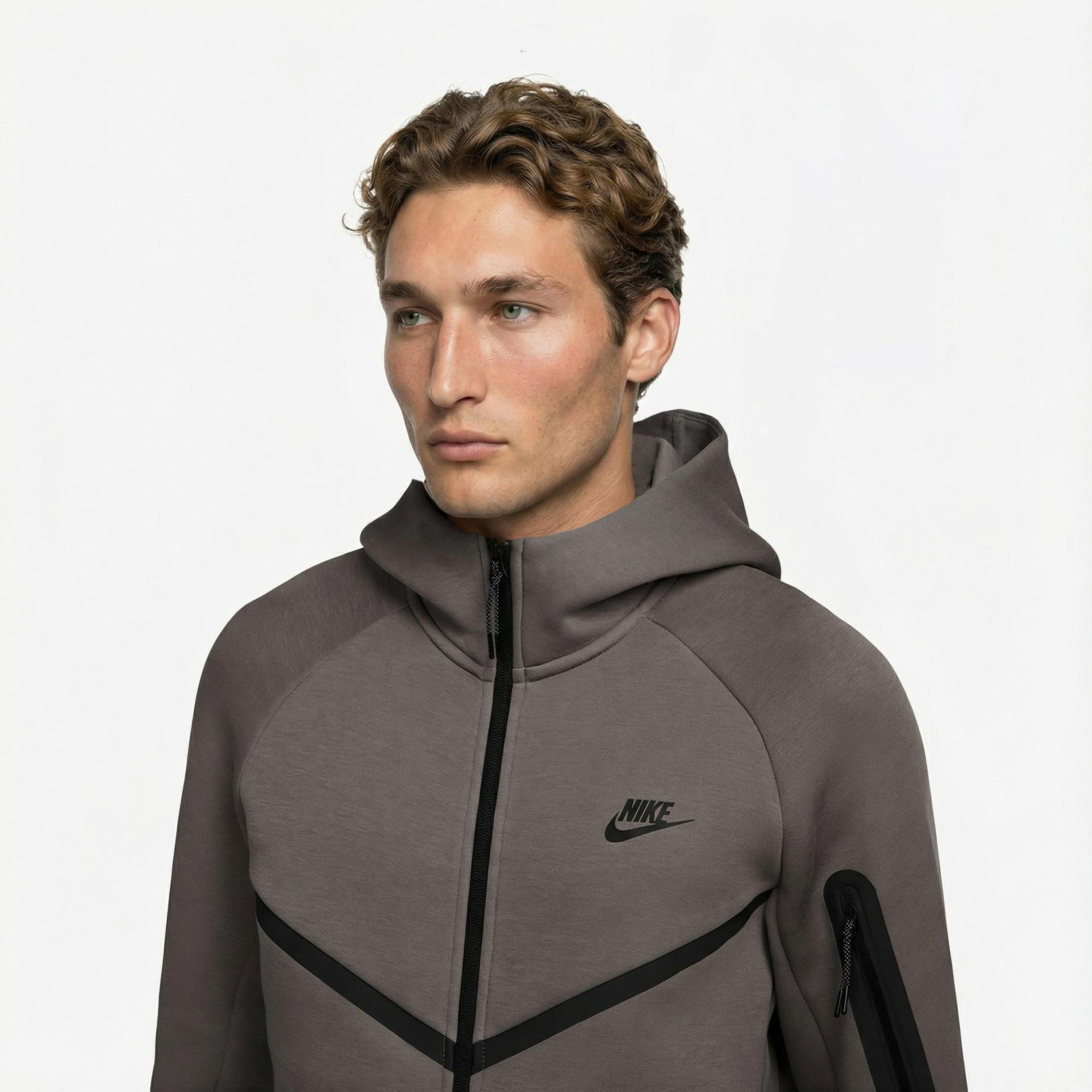 Nike Tech Fleece Erkek Gri Kapüşonlu Hoodie