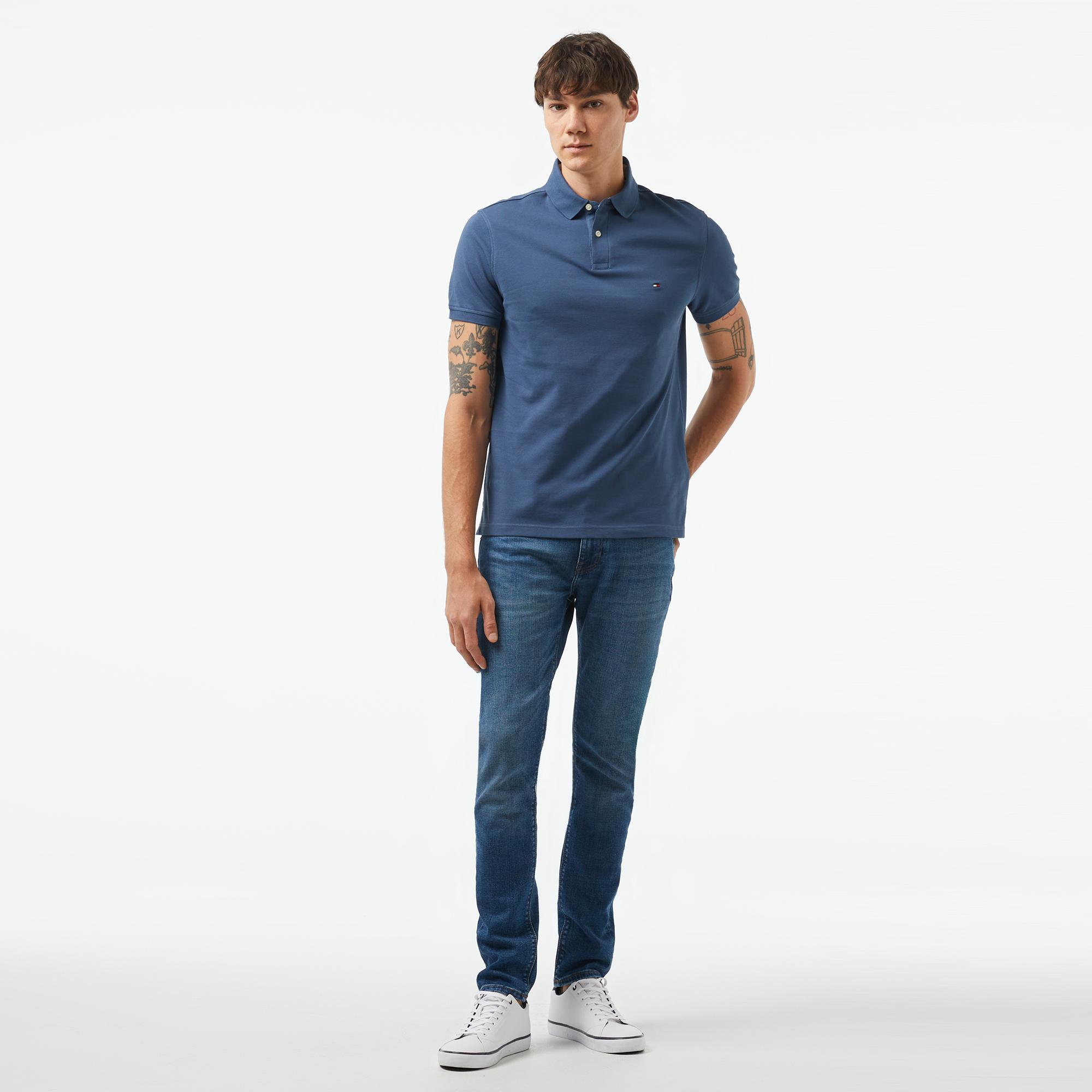 Tommy Hilfiger Nos Erkek Mavi Polo Yaka T-Shirt