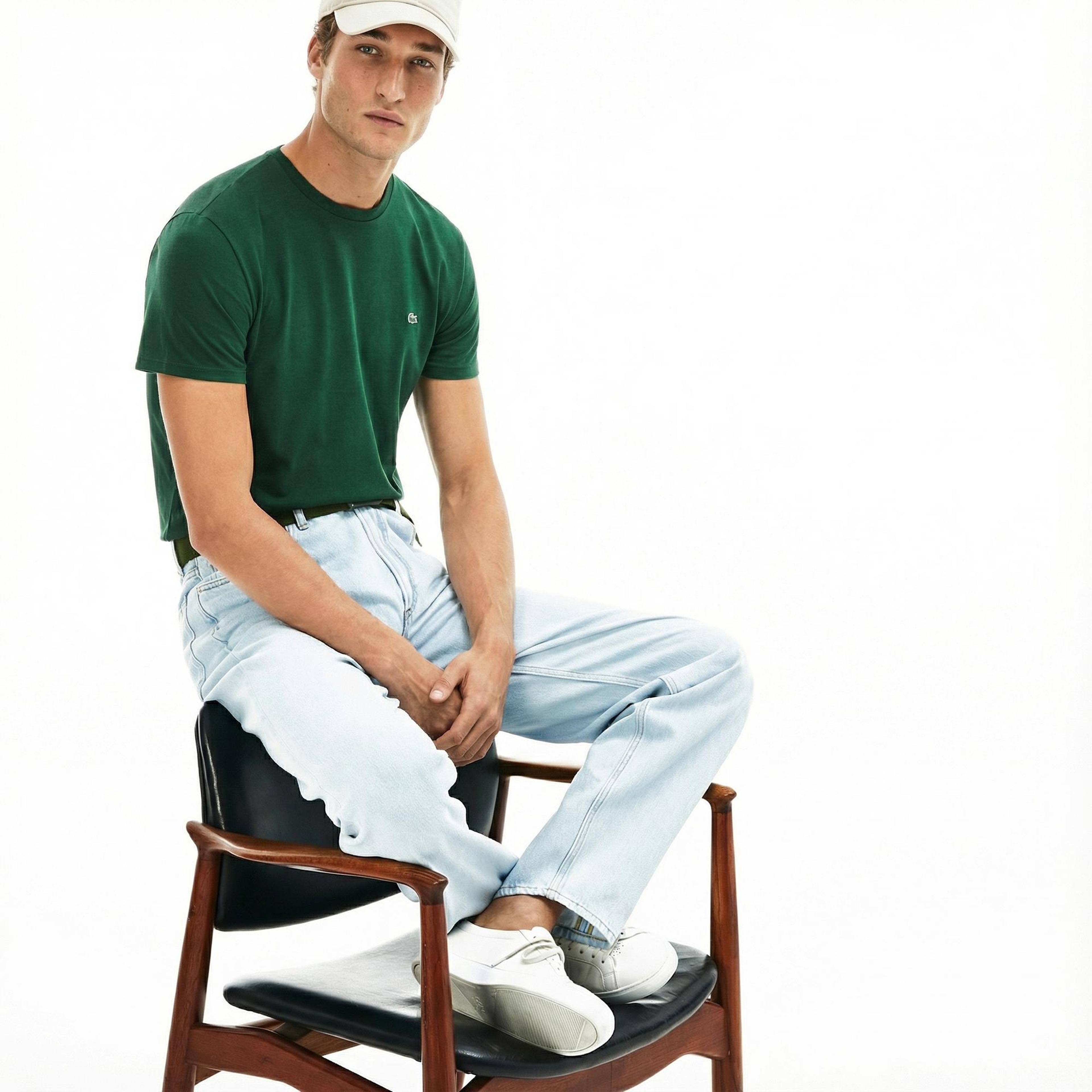 Lacoste Erkek Slim Fit Bisiklet Yaka Koyu Yeşil T-Shirt