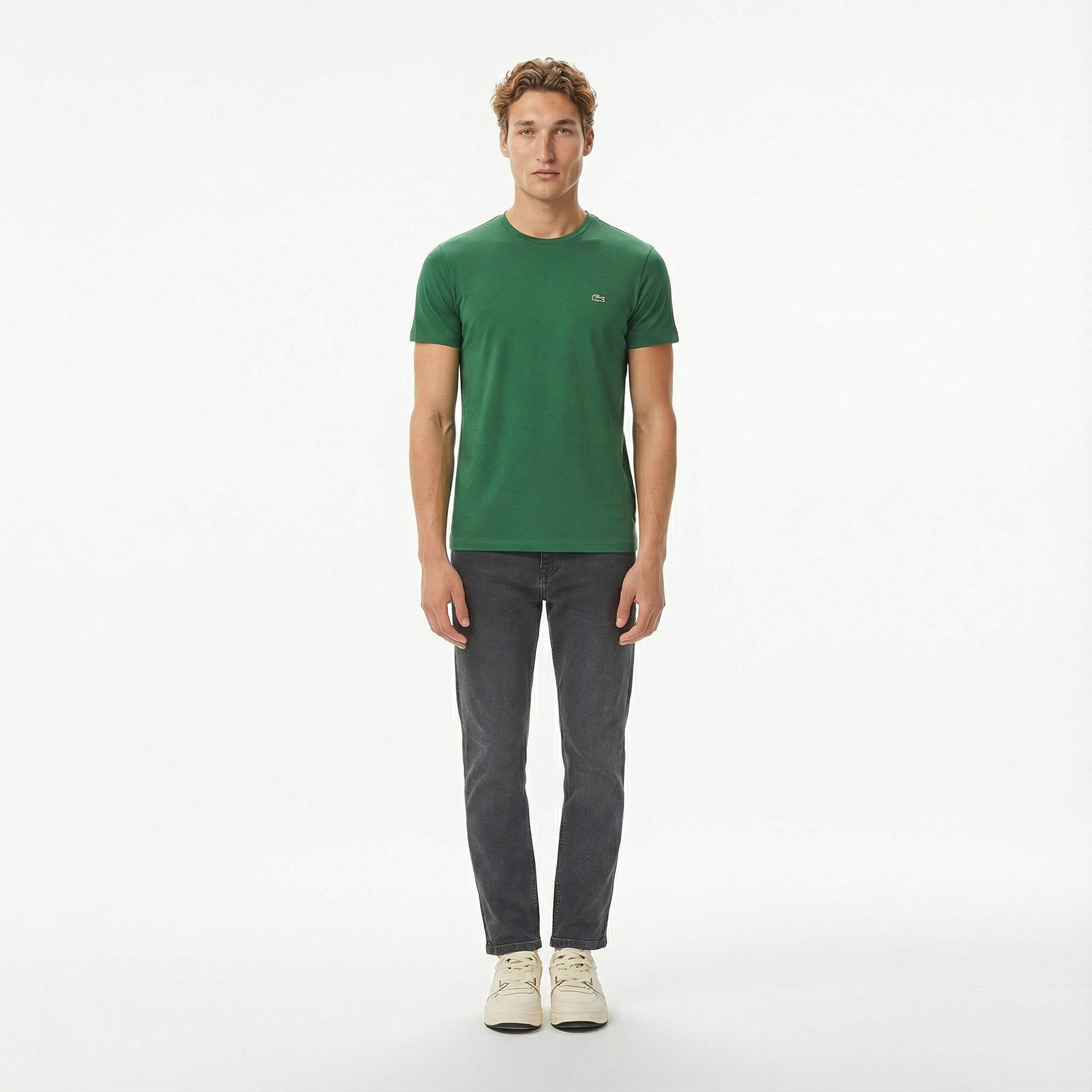 Lacoste Erkek Slim Fit Bisiklet Yaka Koyu Yeşil T-Shirt