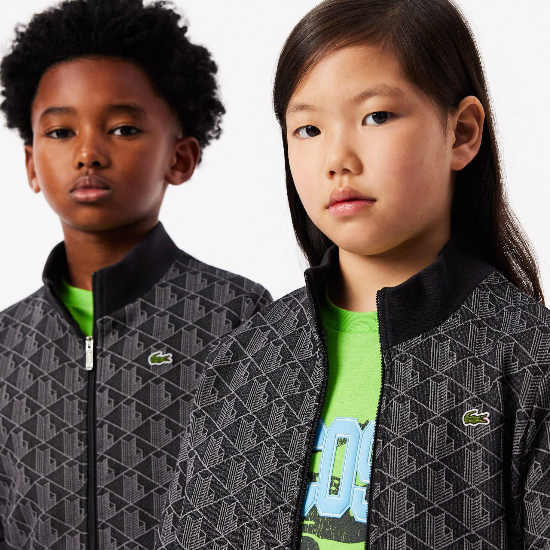 Lacoste Çocuk Fermuarlı Monogram Siyah Sweatshirt