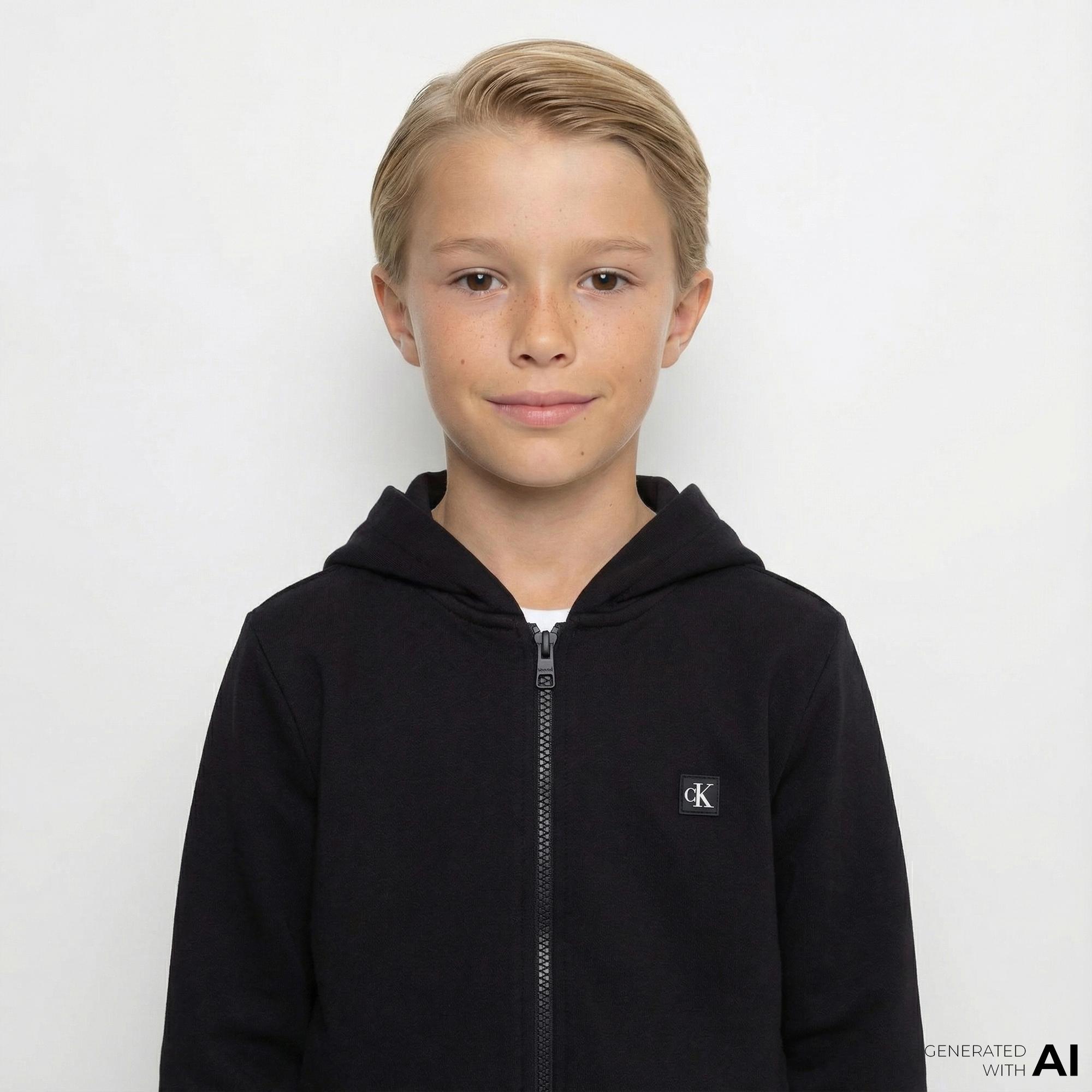 Calvin Klein Mini Badge Zip Through Çocuk Siyah Sweatshirt