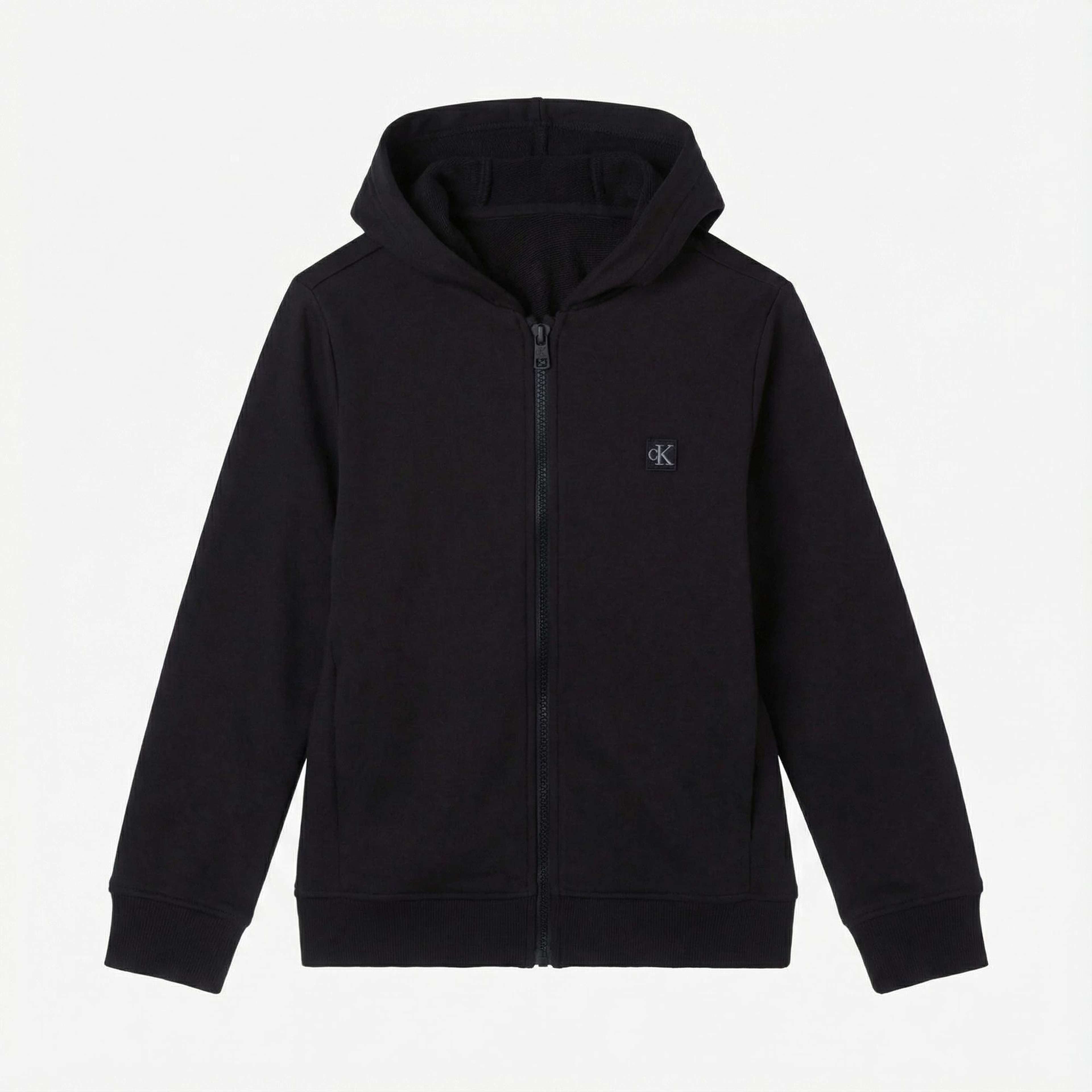 Calvin Klein Mini Badge Zip Through Çocuk Siyah Sweatshirt