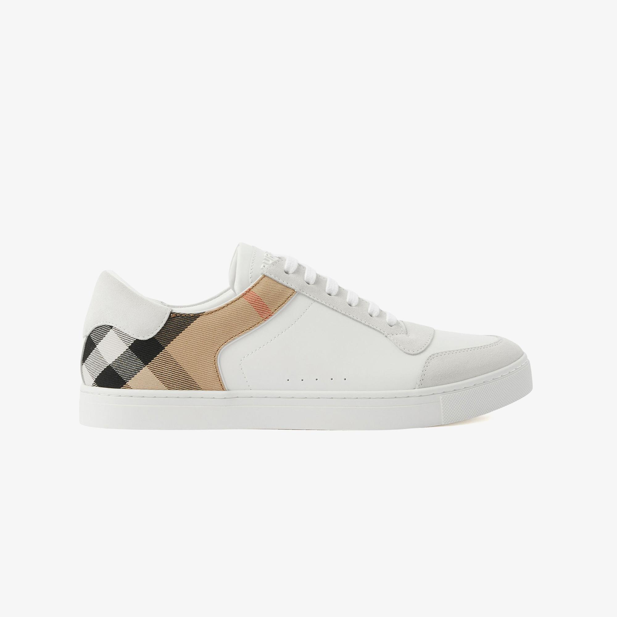 Burberry New Reeth Low Leather Suede And House Cotton Erkek Beyaz Sneaker