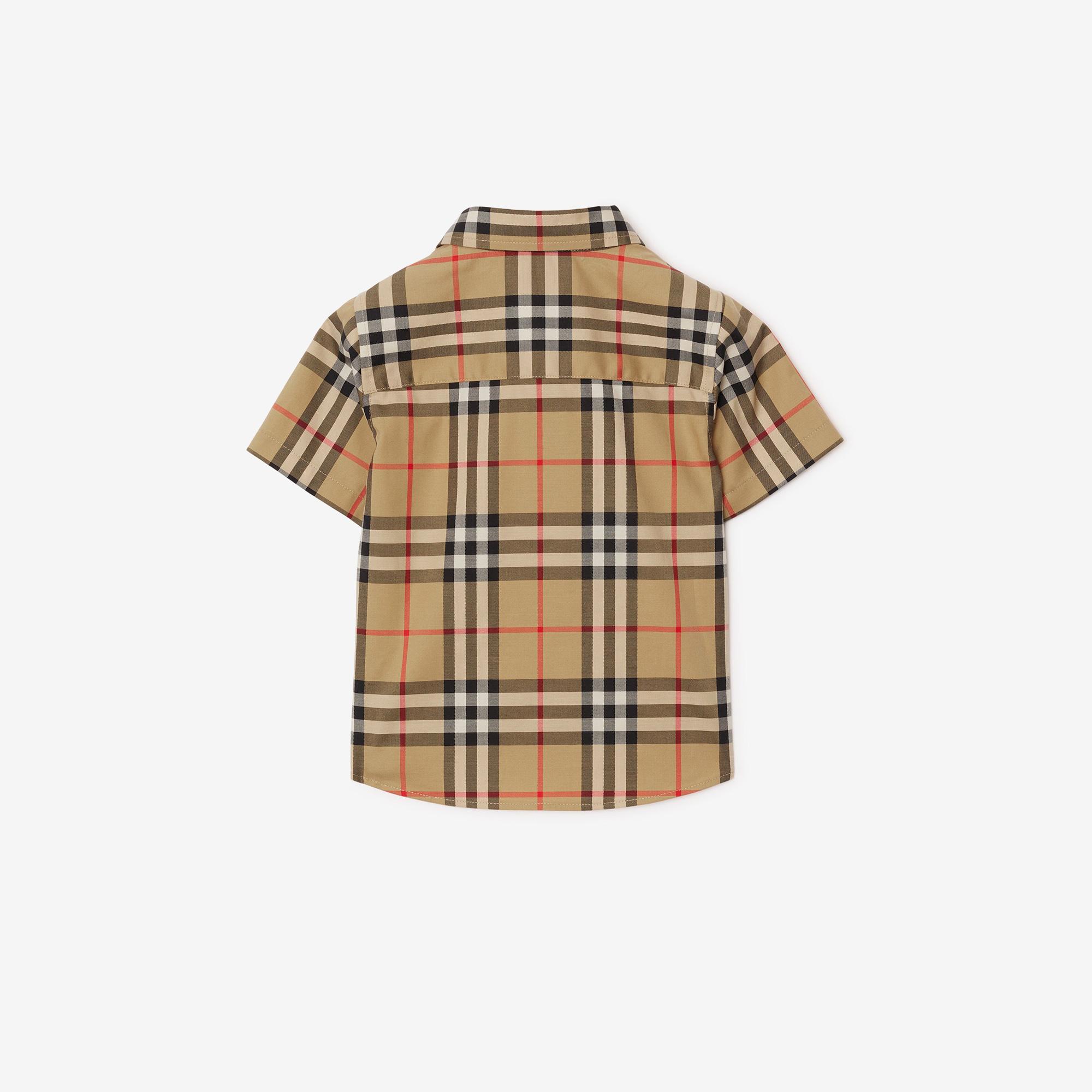 Burberry Check Stretch Pamuklu Çocuk Bej Gömlek