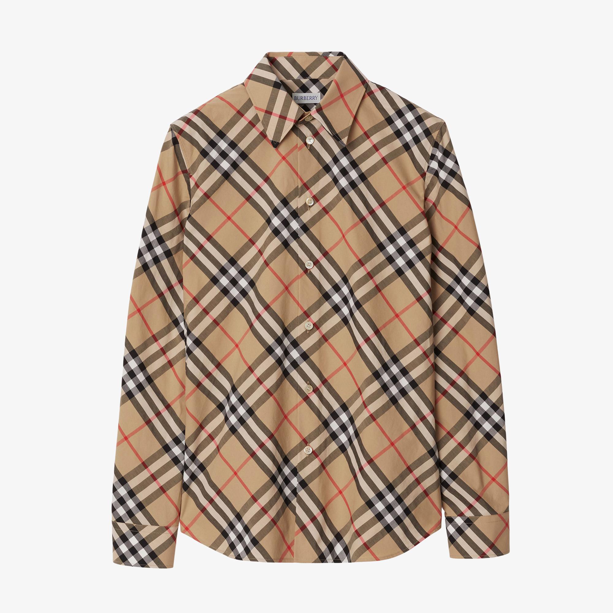 Burberry Slim Fit Check Pamuklu Kadın Bej Gömlek