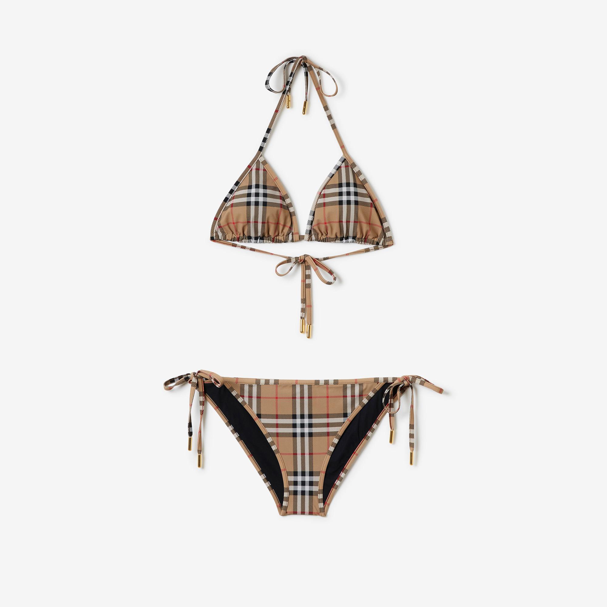 Burberry Check Triangle Kadın Bej Bikini Üstü
