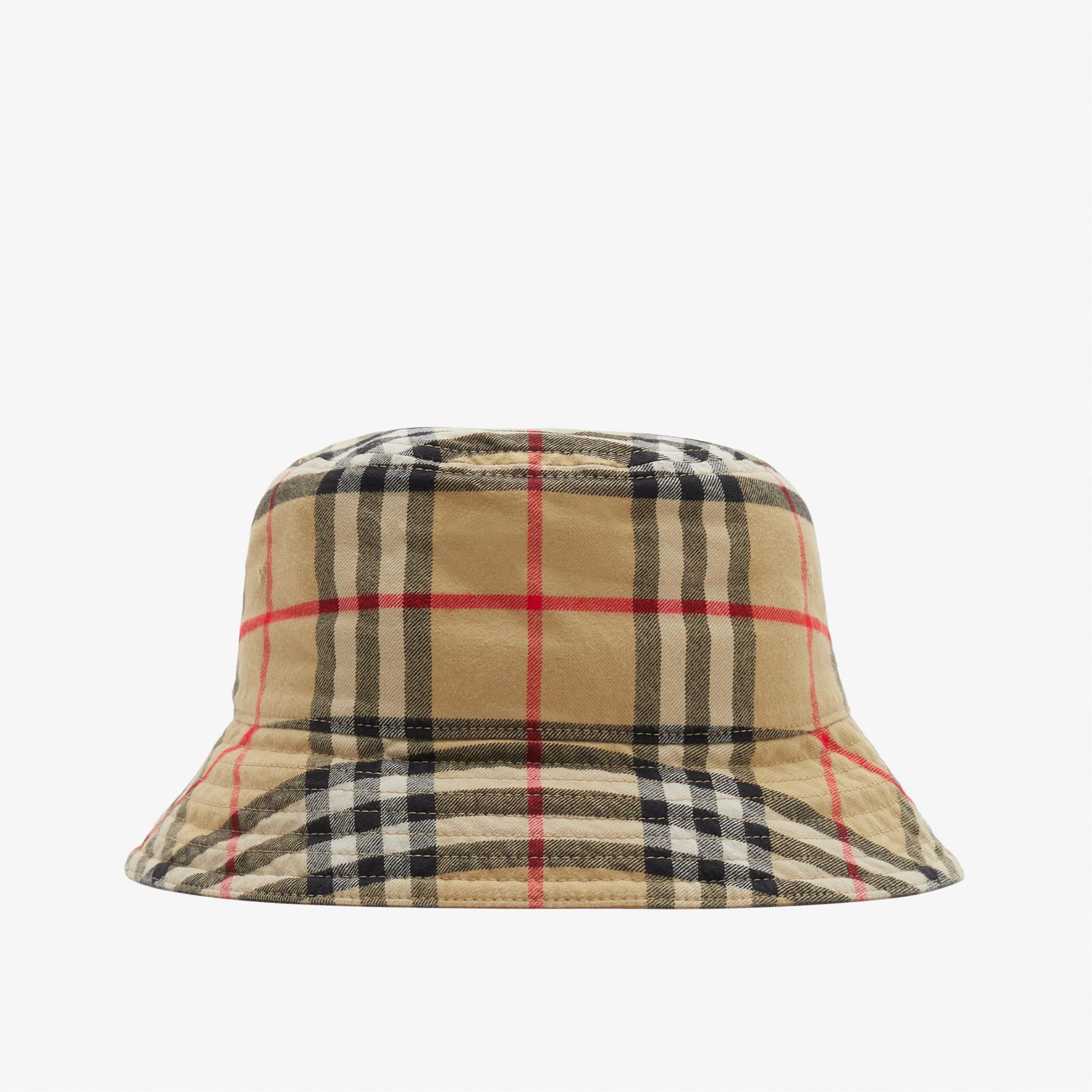 Burberry Check Pamuklu Bucket Unisex Bej Şapka