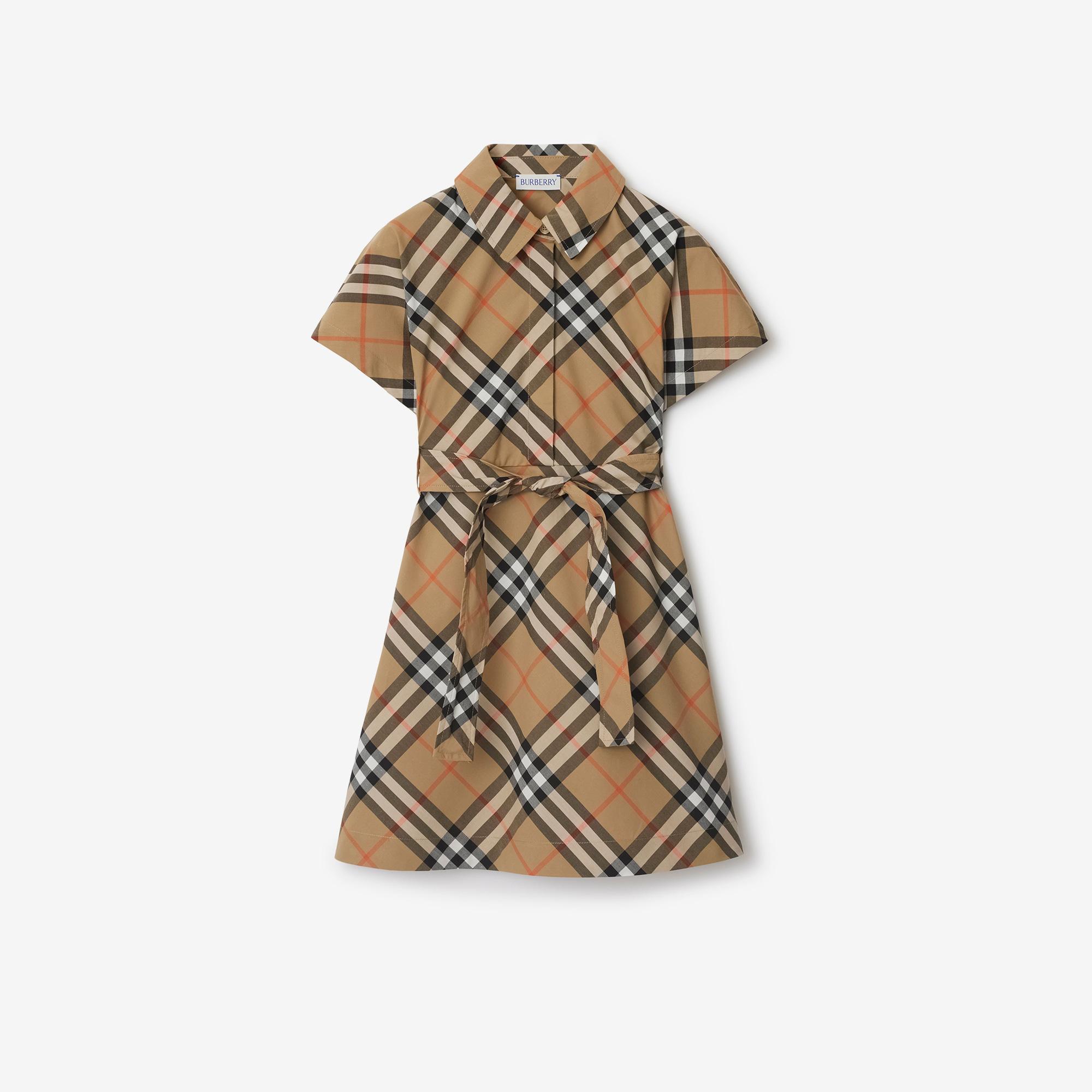 Burberry Check Pamuklu Çocuk Bej Elbise