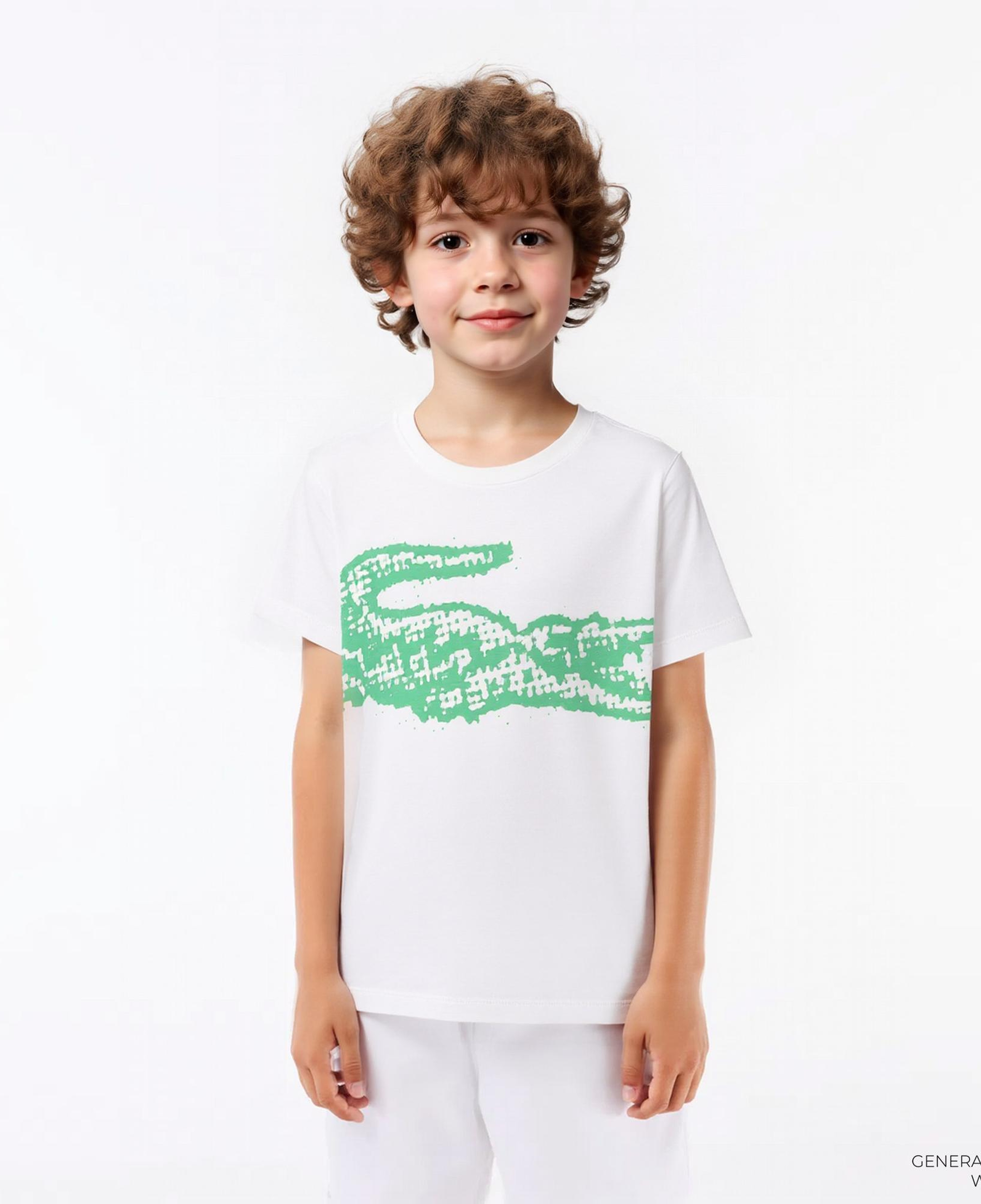 Lacoste Çocuk Bisiklet Yaka Baskılı Beyaz T-Shirt