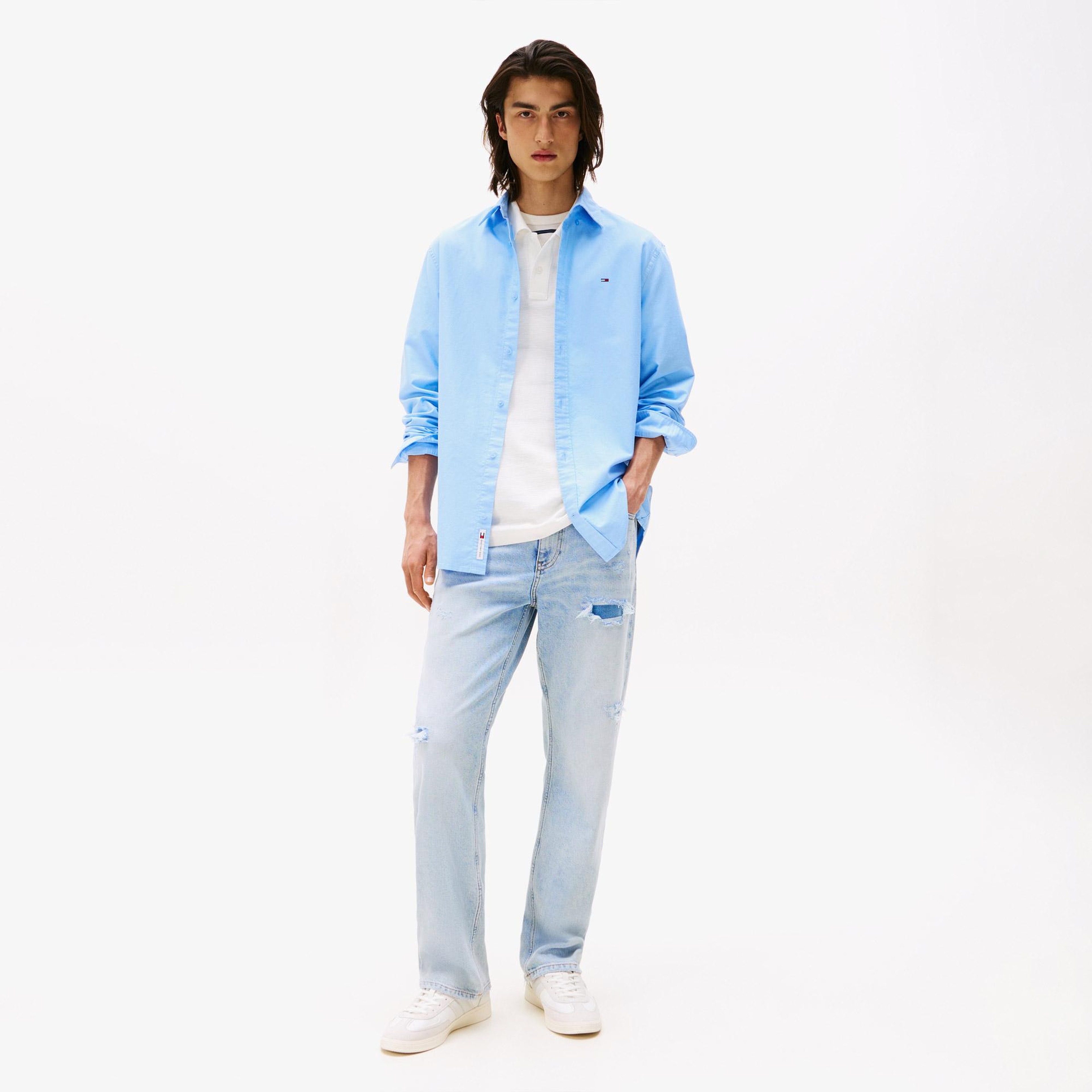 Tommy Jeans Regular Oxford Erkek Mavi Gömlek