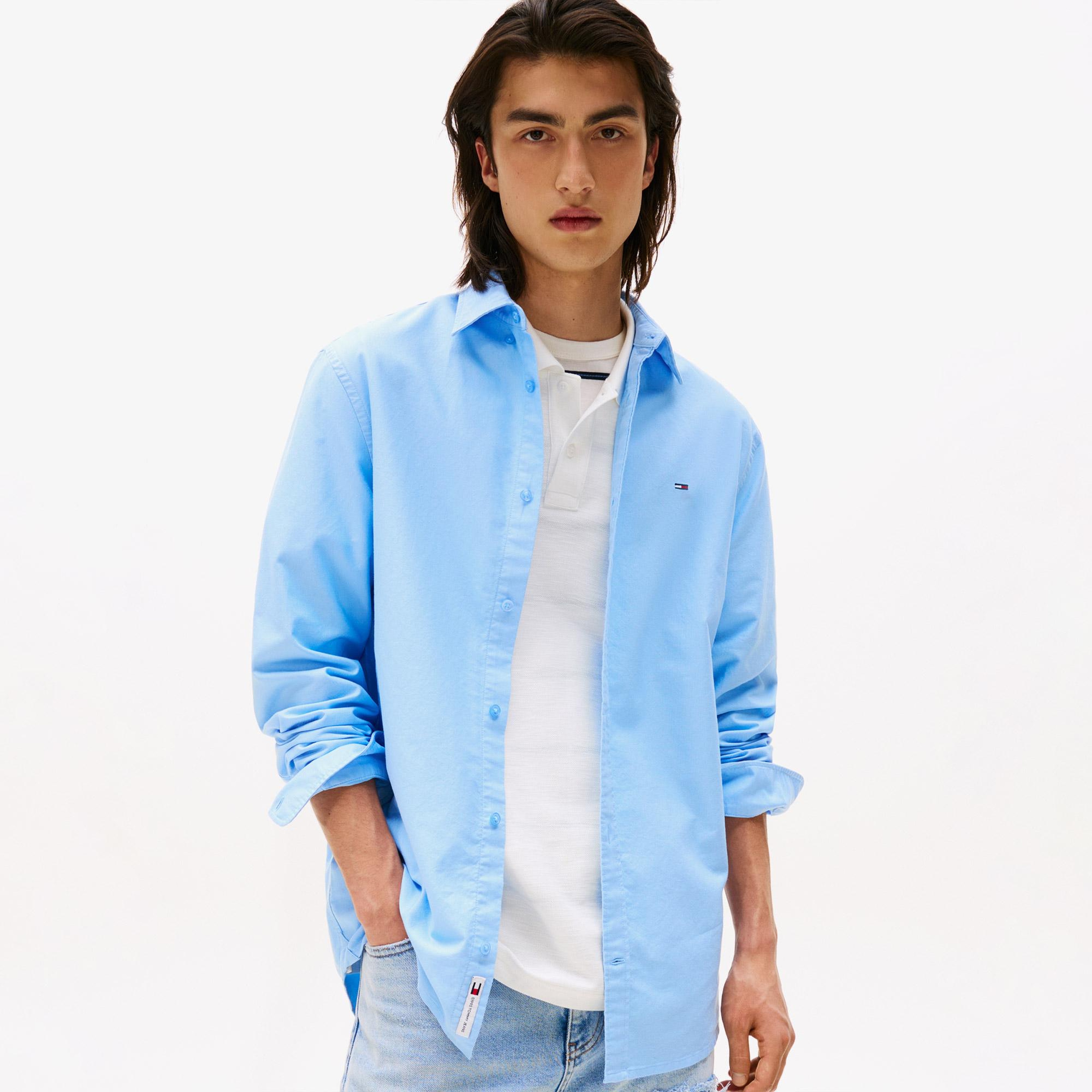 Tommy Jeans Regular Oxford Erkek Mavi Gömlek