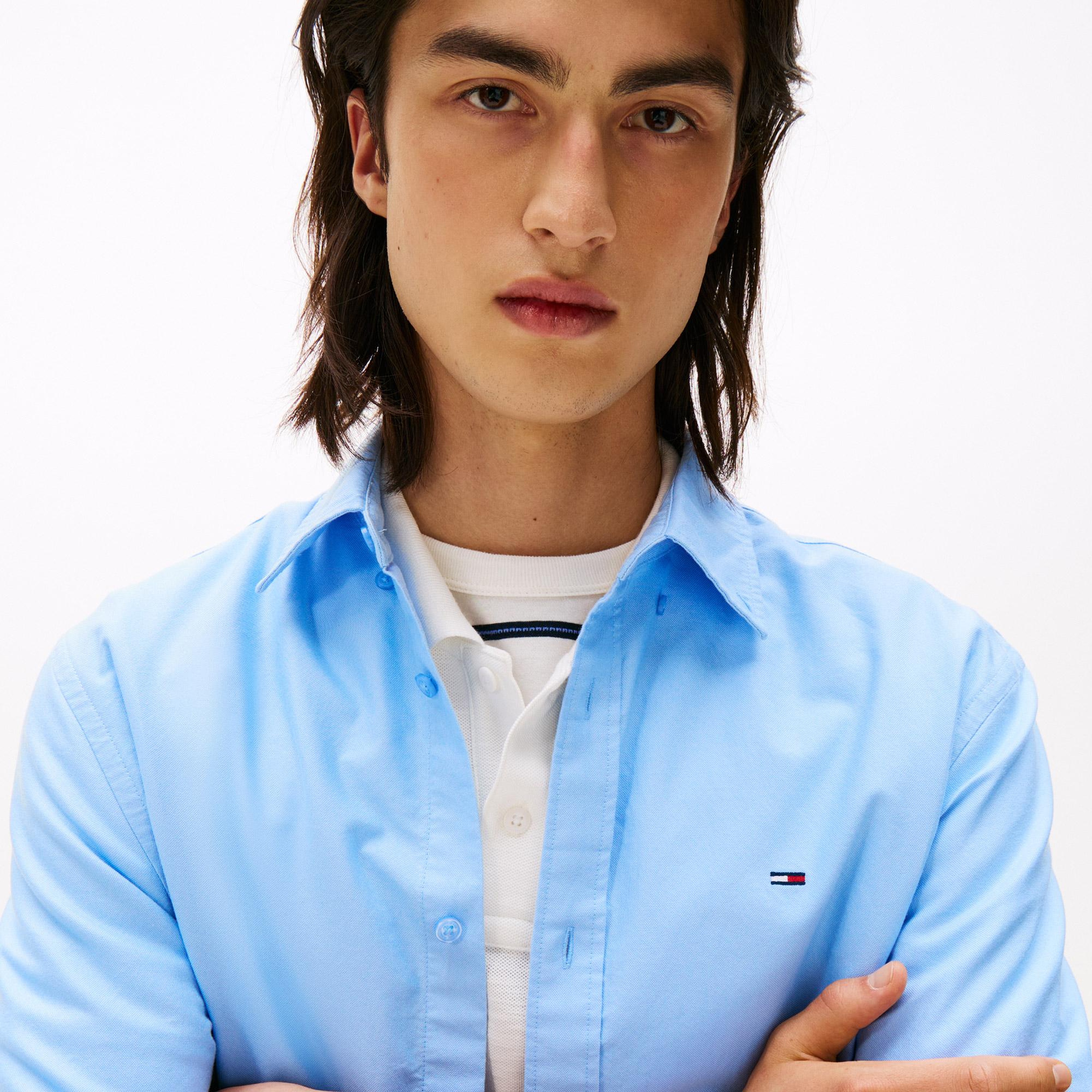 Tommy Jeans Regular Oxford Erkek Mavi Gömlek