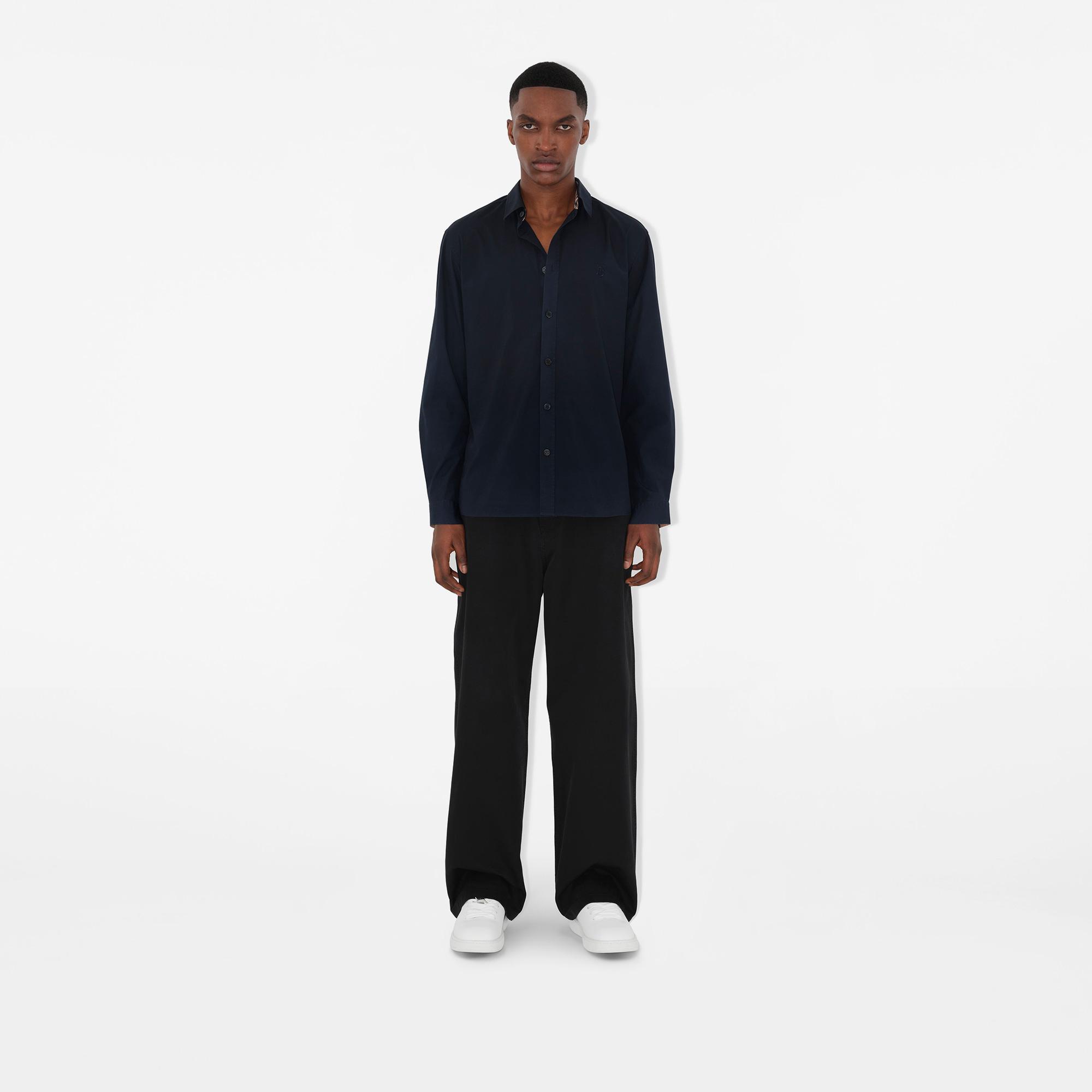 Burberry Stretch Pamuklu Erkek Lacivert Gömlek