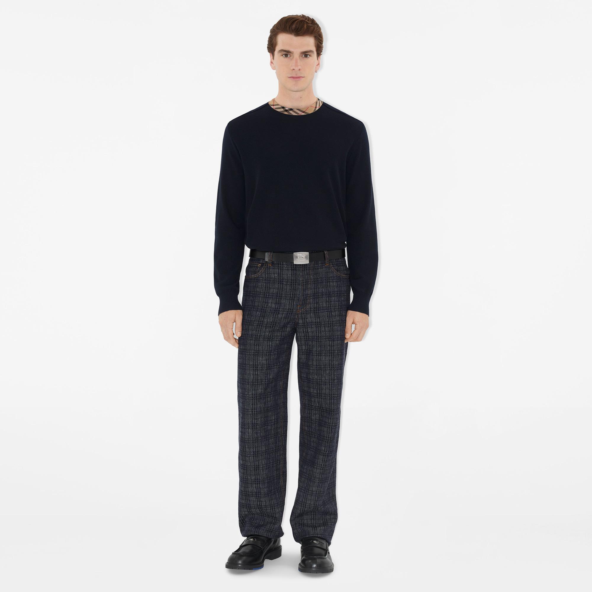 Burberry Check Trim Wool Erkek Siyah Triko