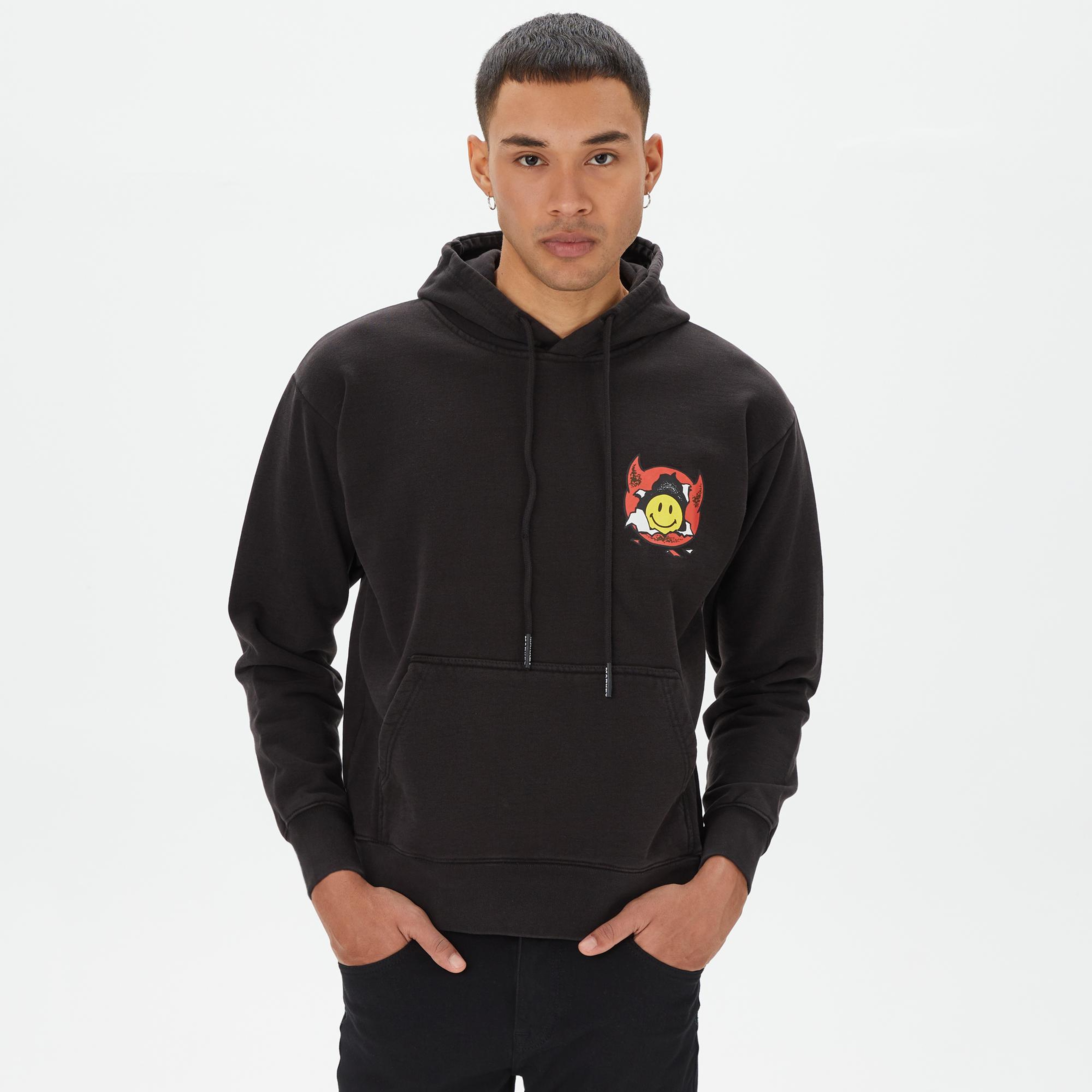 Market Smiley Inner Peace Pullover Hoodie Erkek Siyah Sweatshirt