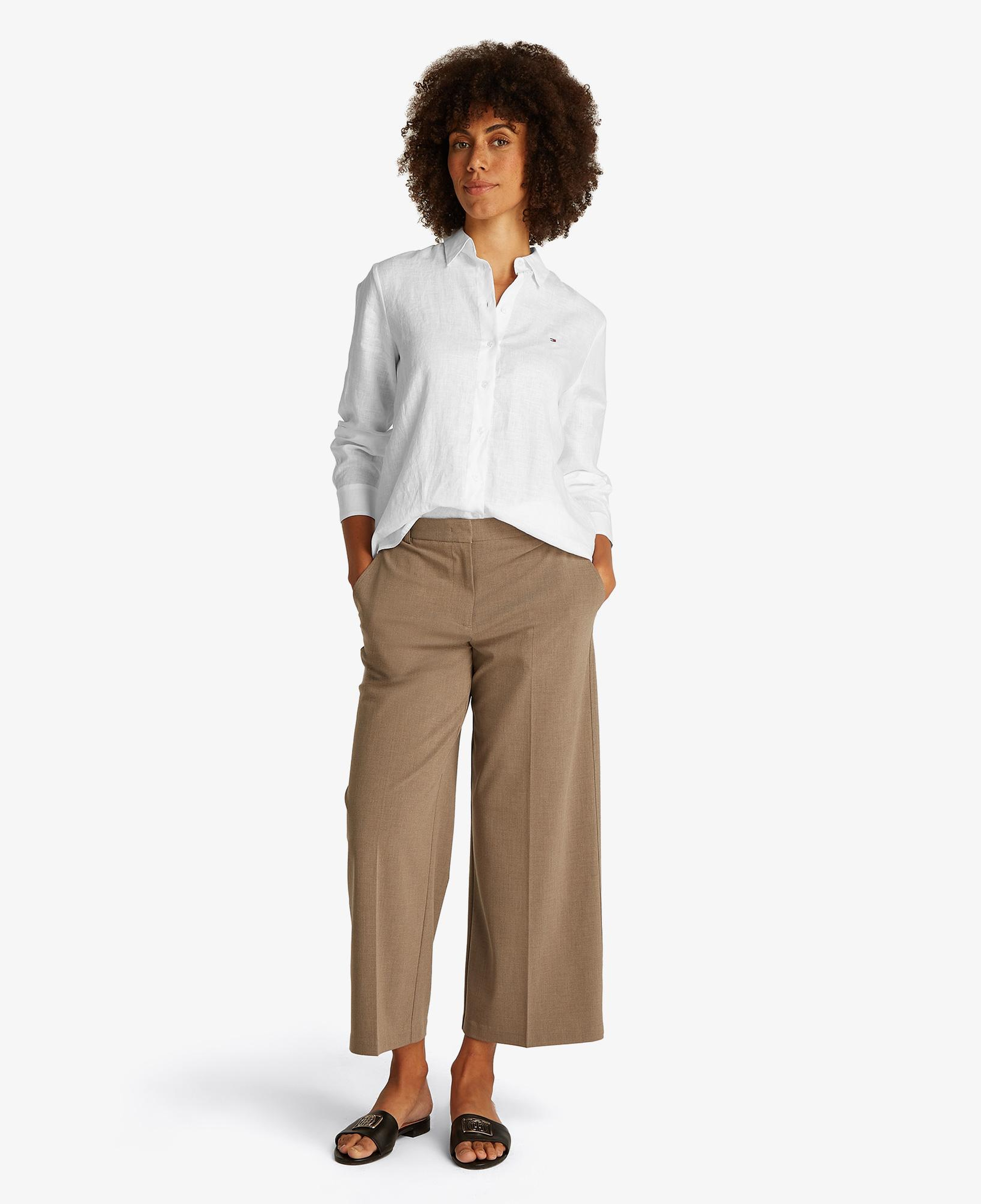 Tommy Hilfiger Essential Linen Kadın Beyaz Gömlek