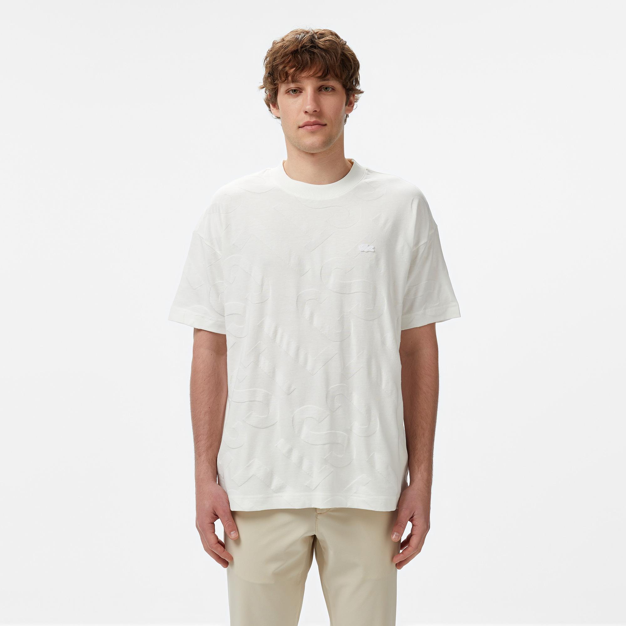 Lacoste Erkek Bisiklet Yaka Desenli Beyaz T-Shirt