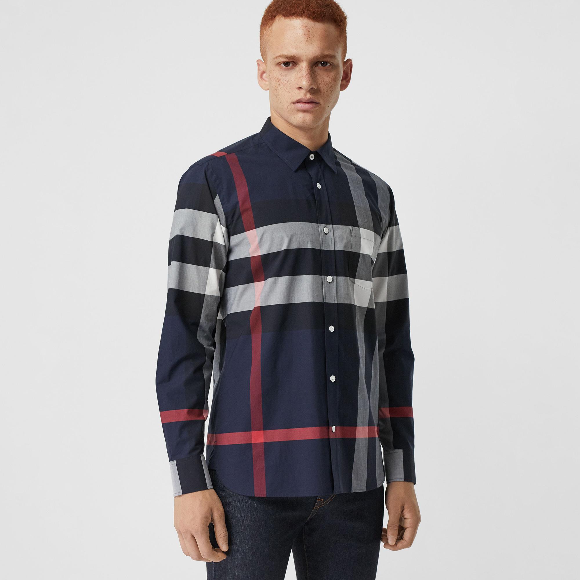 Burberry Windsor Stretch Cotton Erkek Lacivert Gömlek