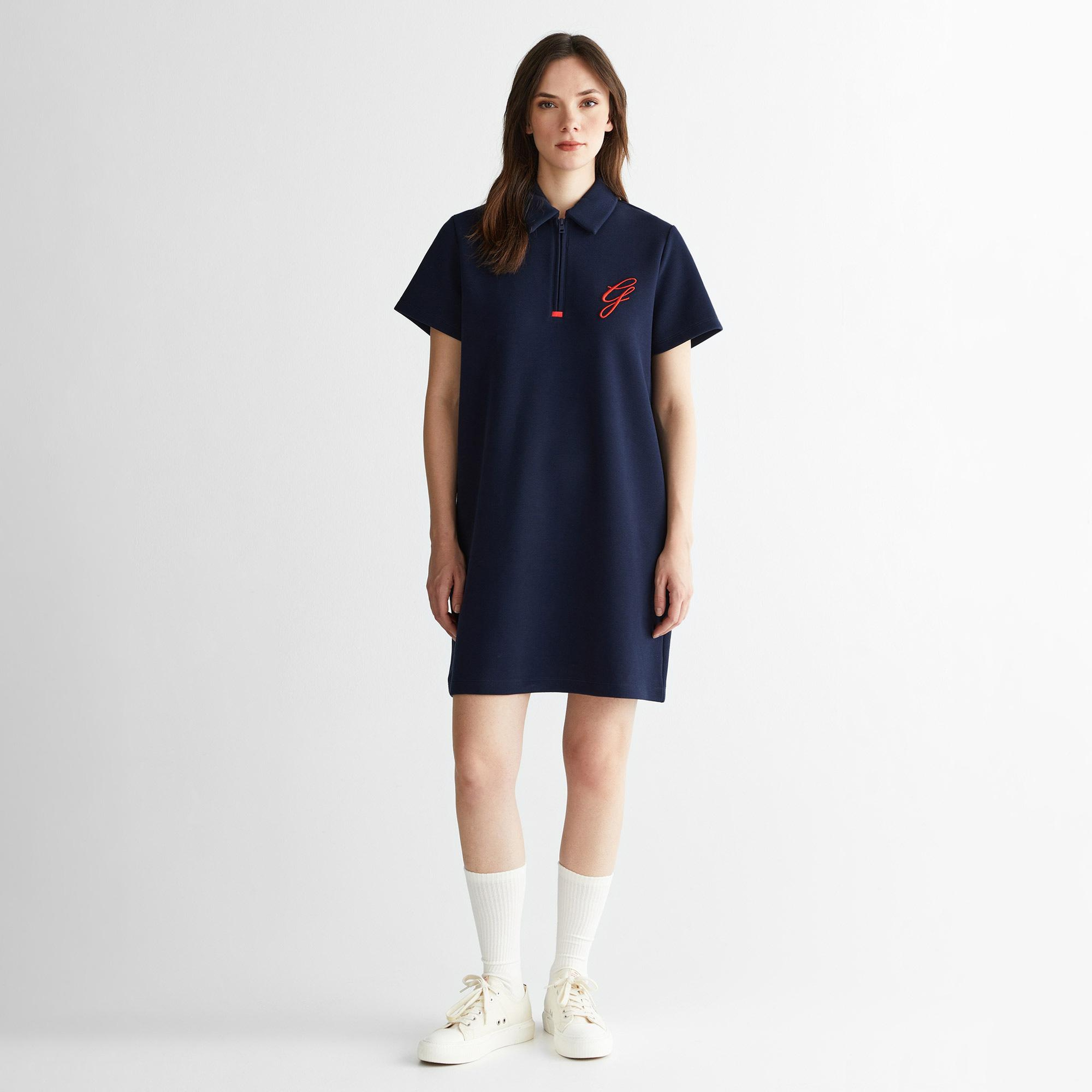 GANT Kadın Lacivert Yarım Fermuarlı Logolu Elbise