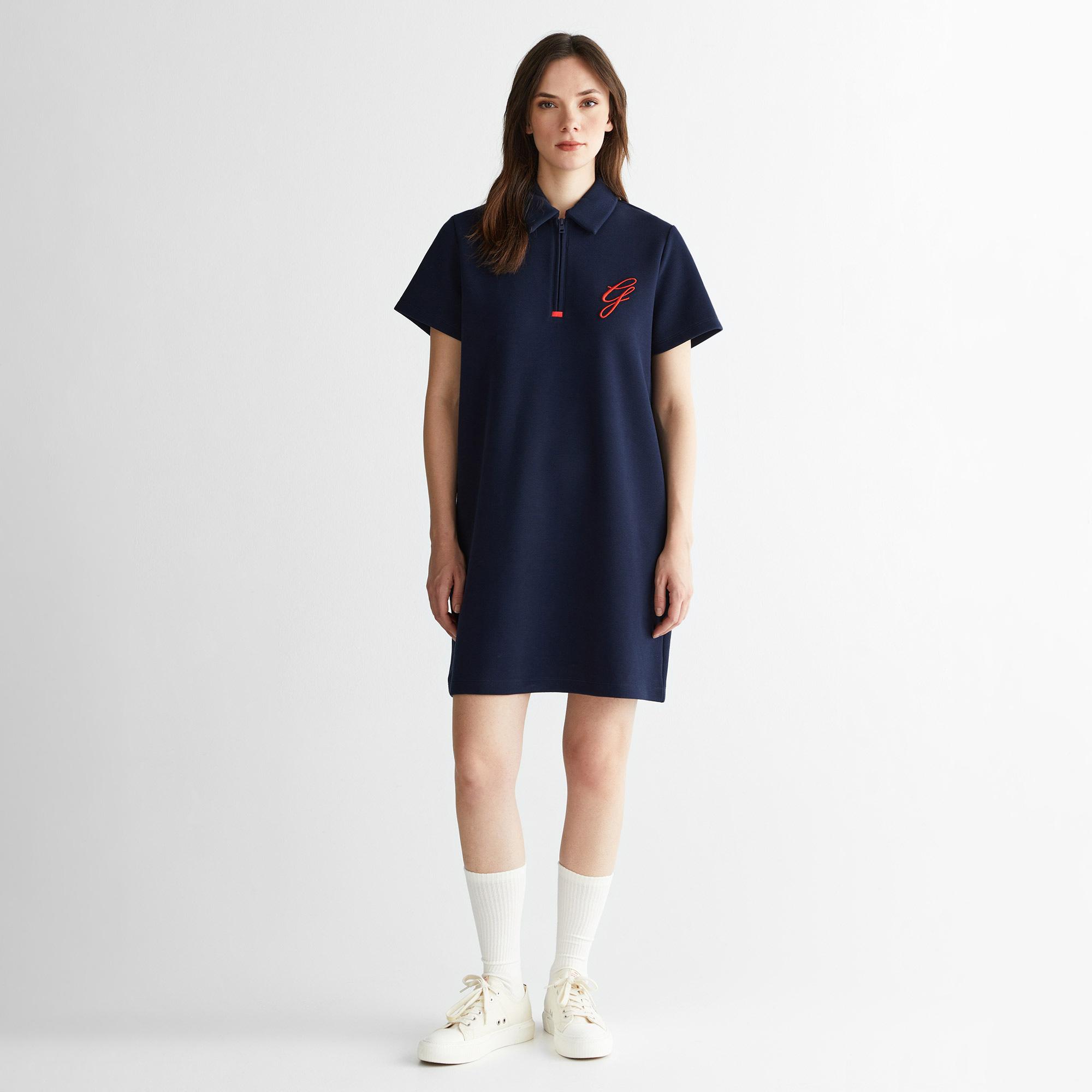 GANT Kadın Lacivert Yarım Fermuarlı Logolu Elbise