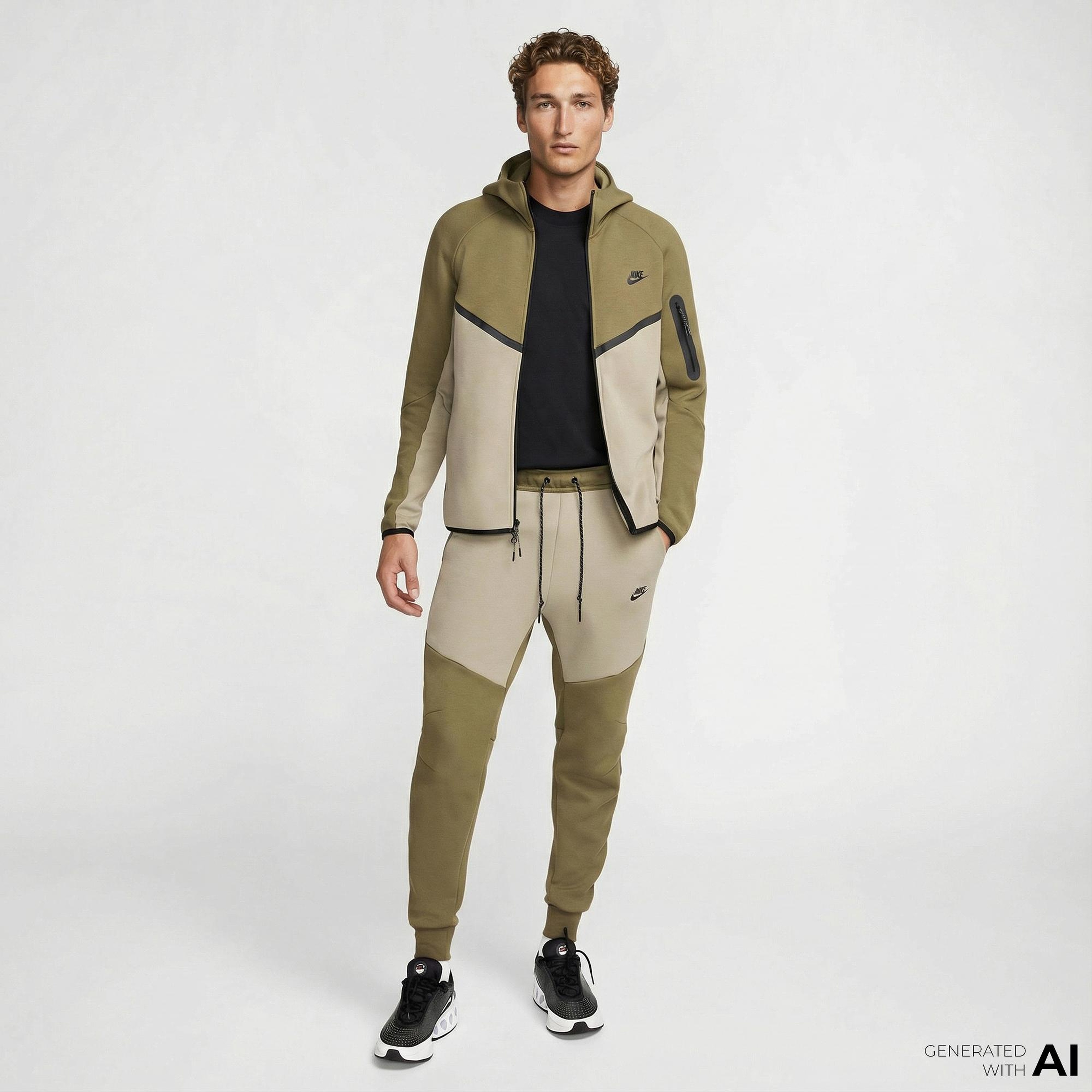 Nike Tech Fleece Erkek Haki Kapüşonlu Hoodie