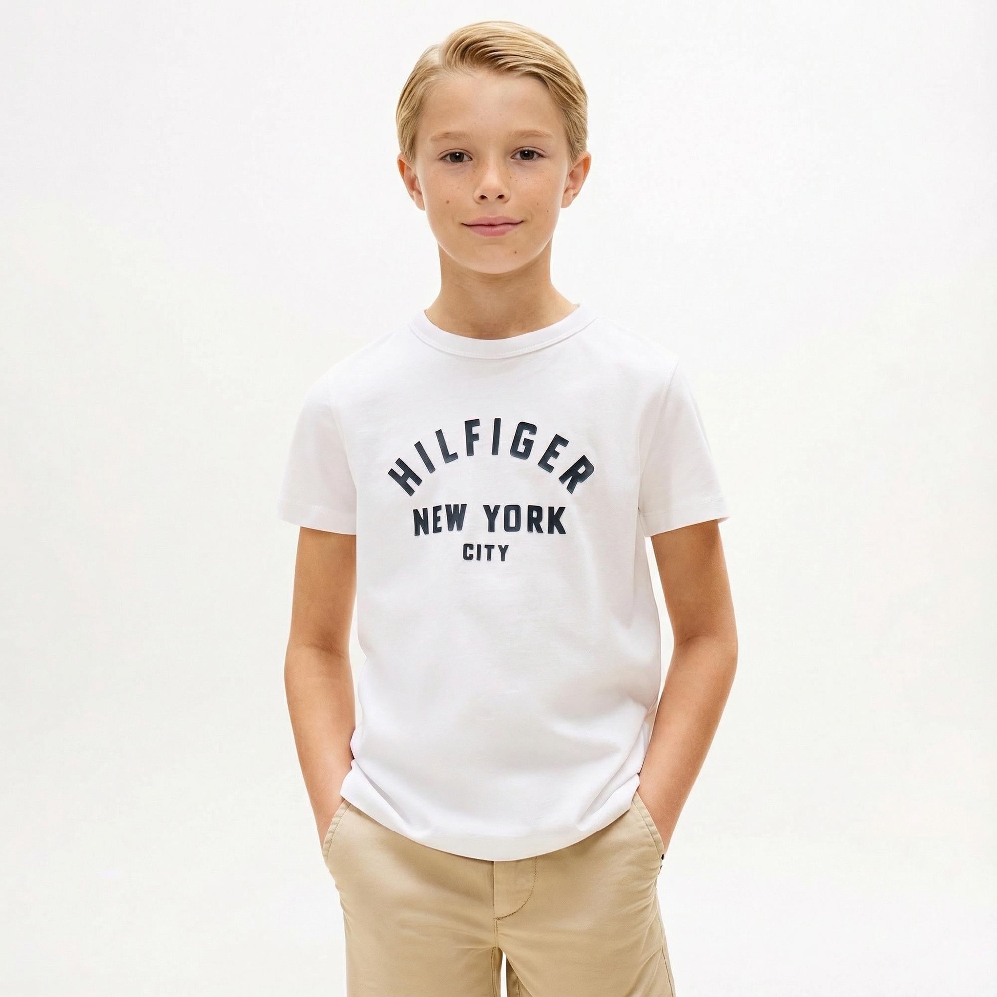 Tommy Hilfiger Curved Graphic Çocuk Beyaz T-Shirt