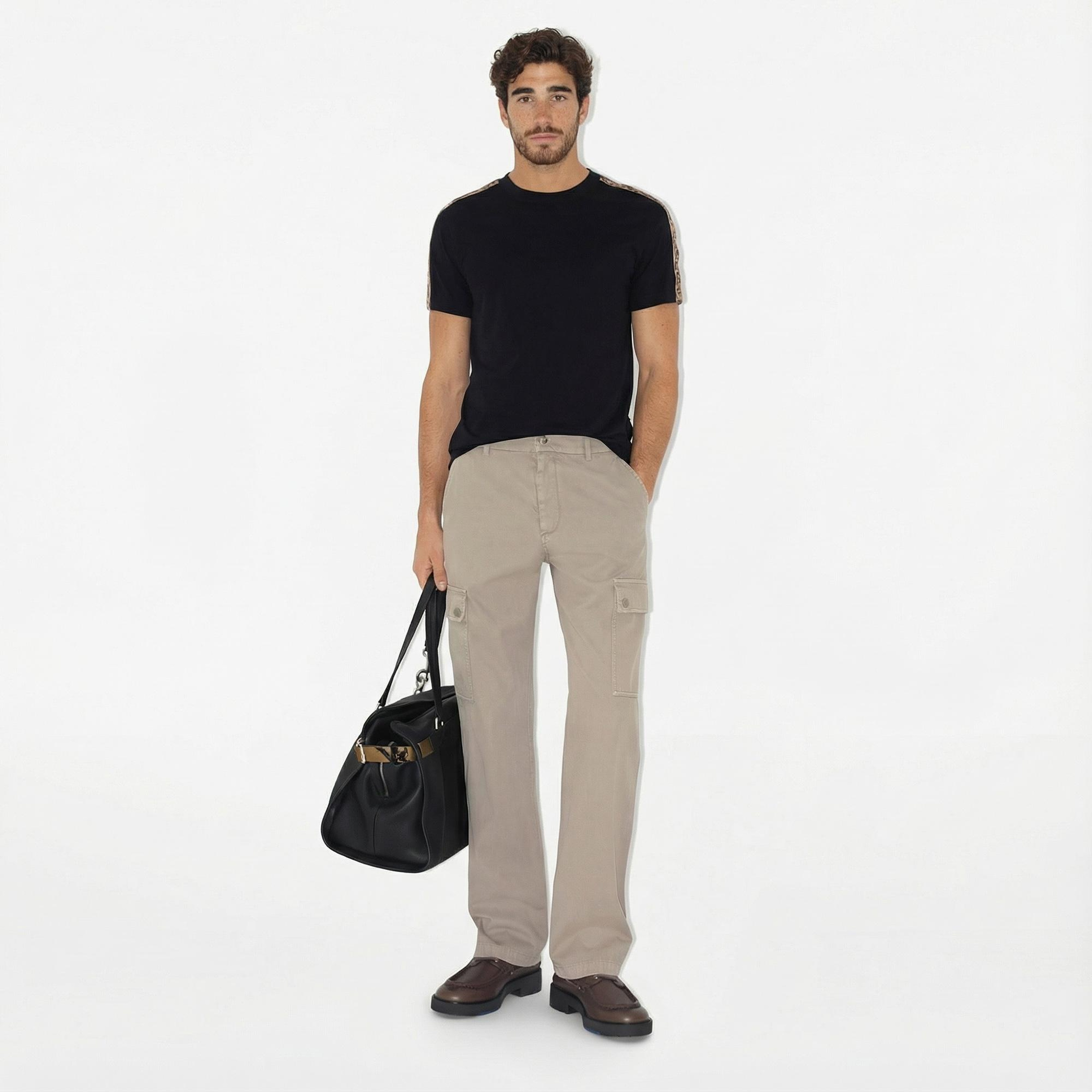 Burberry Tal Trim Cotton Erkek Siyah T-Shirt