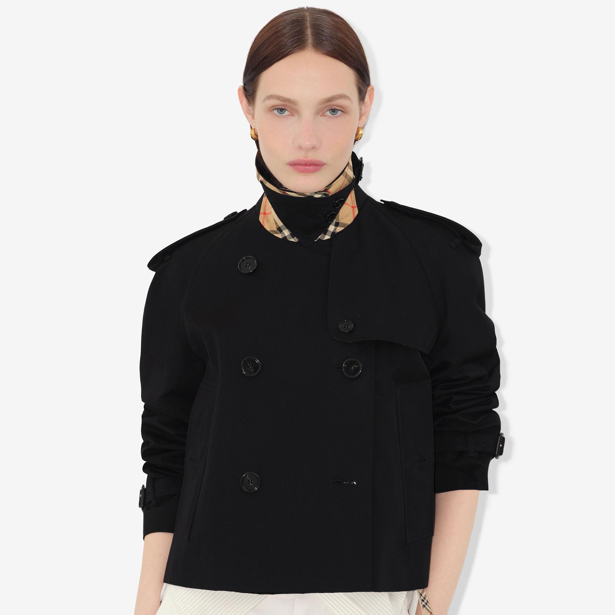 Burberry Cropped Gabardine Trench Kadın Siyah Ceket