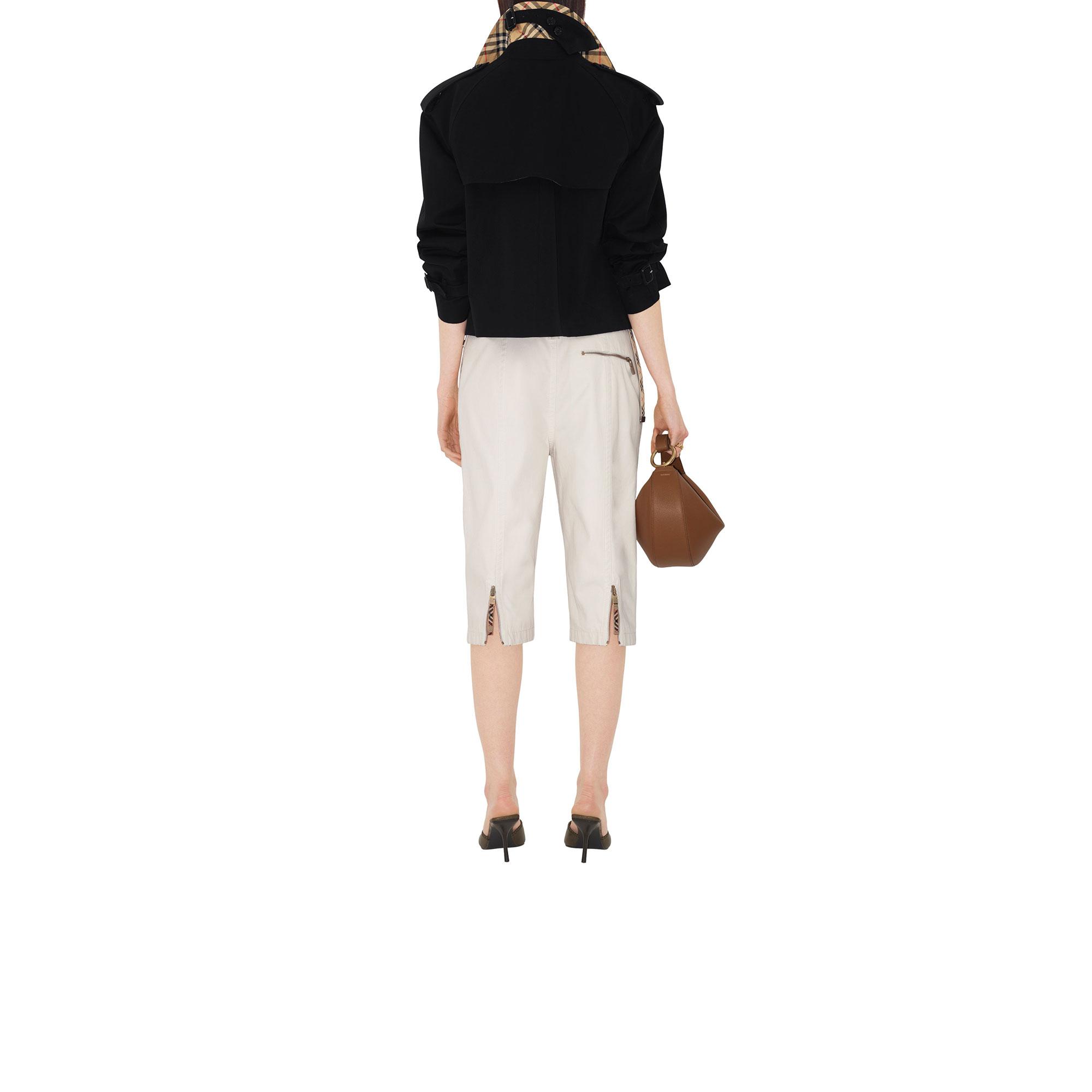 Burberry Cropped Gabardine Trench Kadın Siyah Ceket