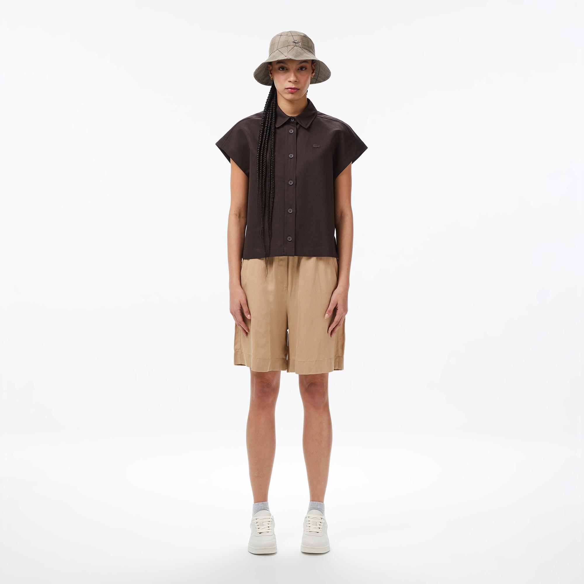 Lacoste Kadın Regular Fit Kısa Kollu Düğmeli Yaka Kahverengi Gömlek