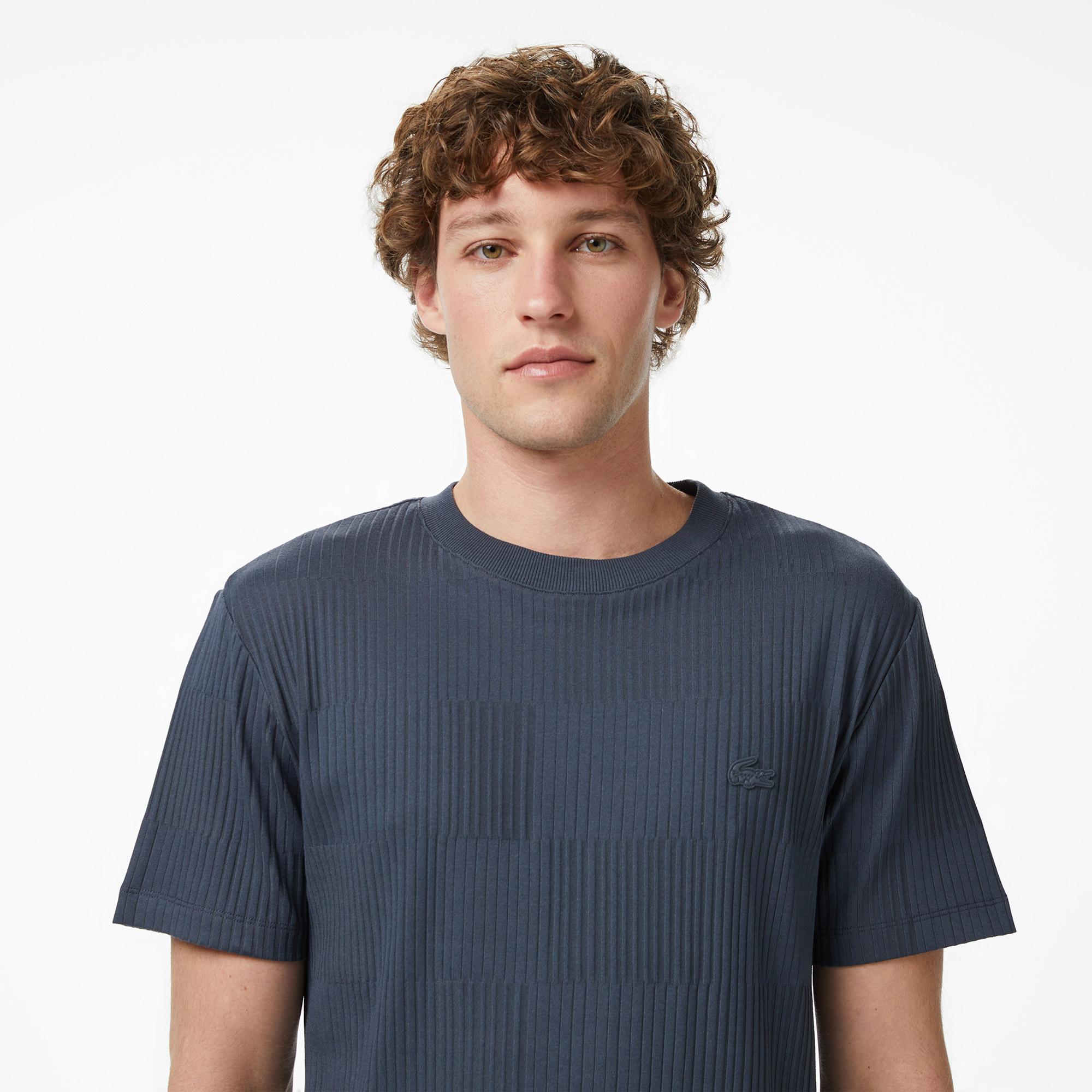 Lacoste Erkek Regular Fit Bisiklet Yaka Çizgili Koyu Gri T-Shirt