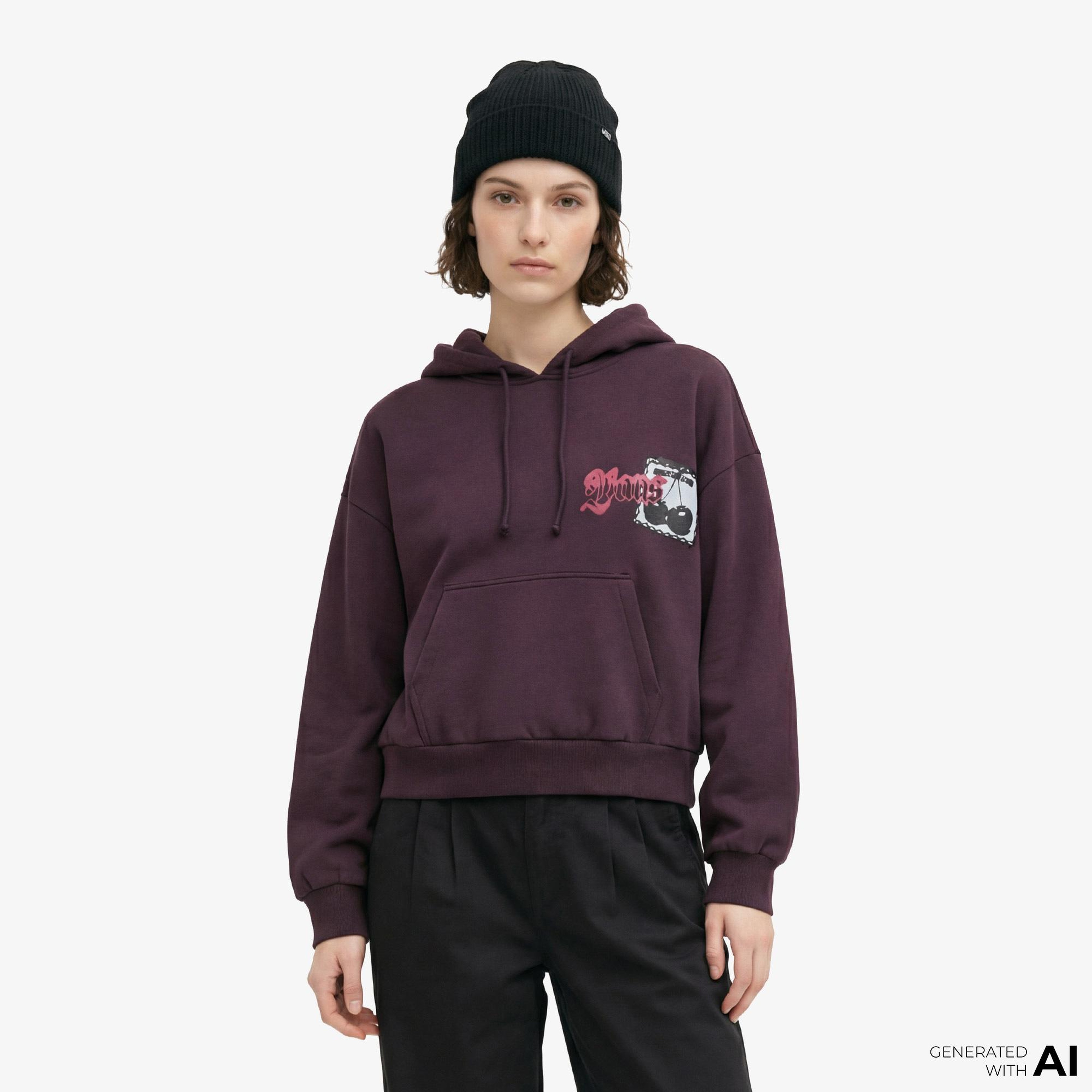 Vans Cherryrise Retro Hoodie Kadın Bordo Sweatshırt