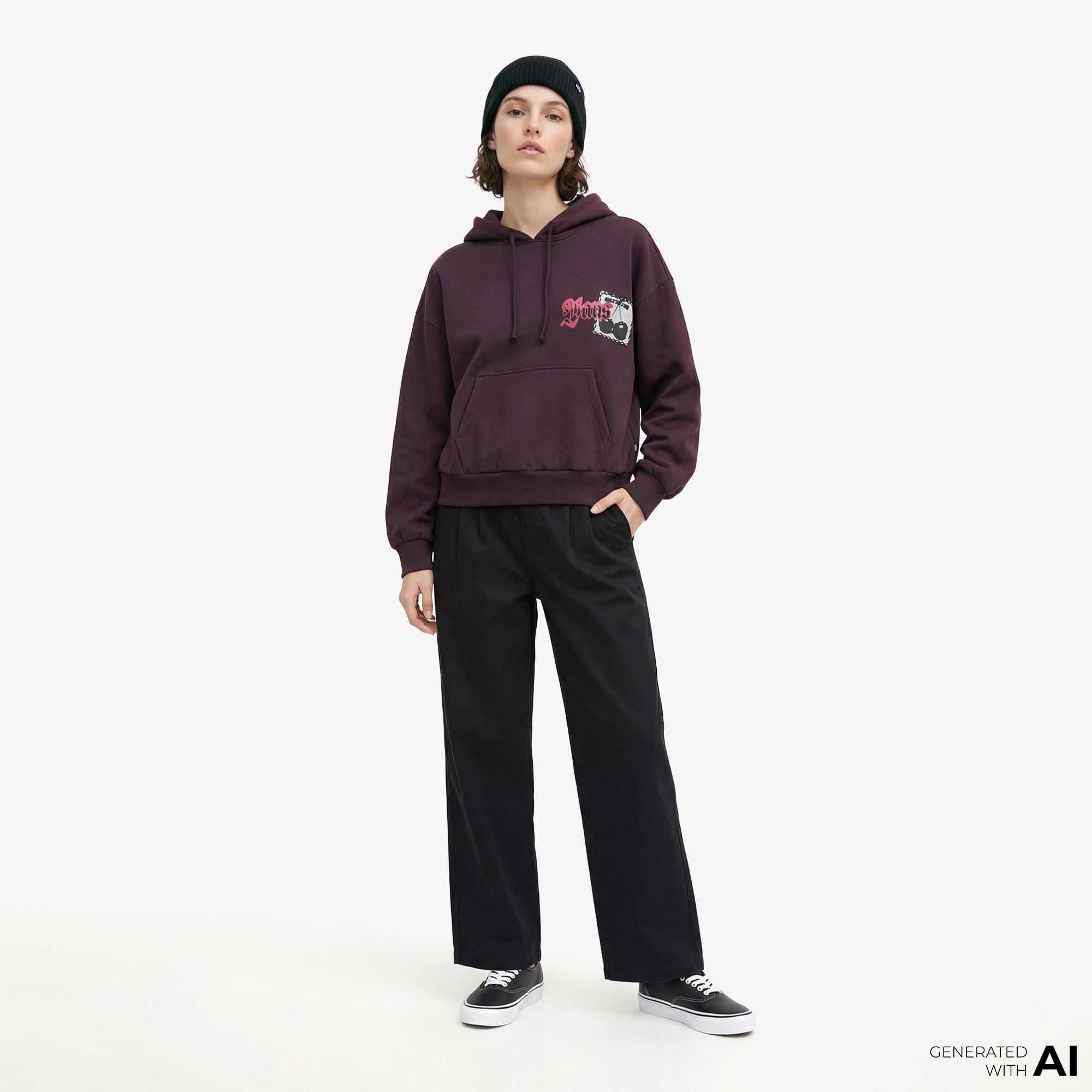 Vans Cherryrise Retro Hoodie Kadın Bordo Sweatshırt