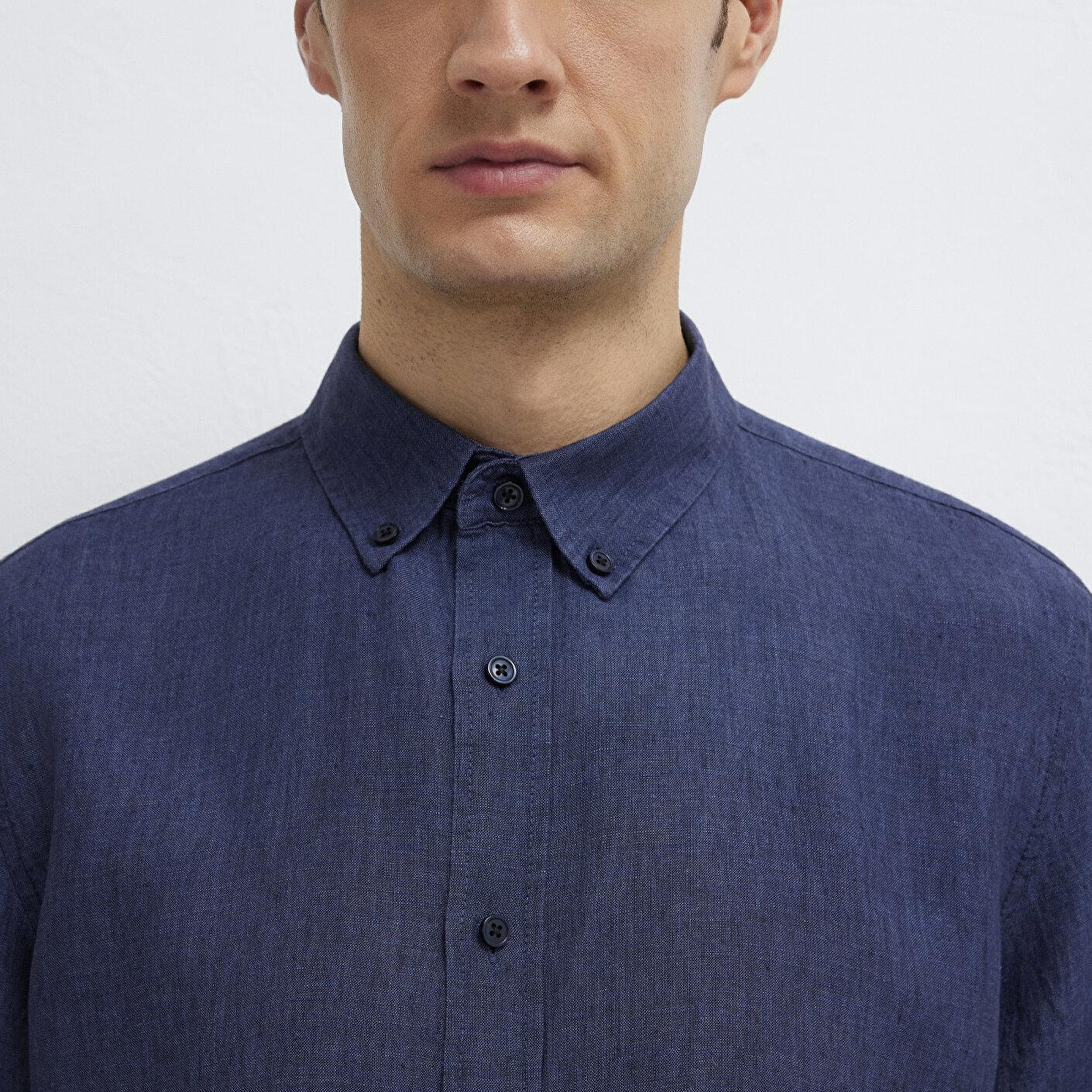 Mavi Keten Karışımlı Lacivert Gömlek Regular Fit / Normal Kesim 0211961-70718