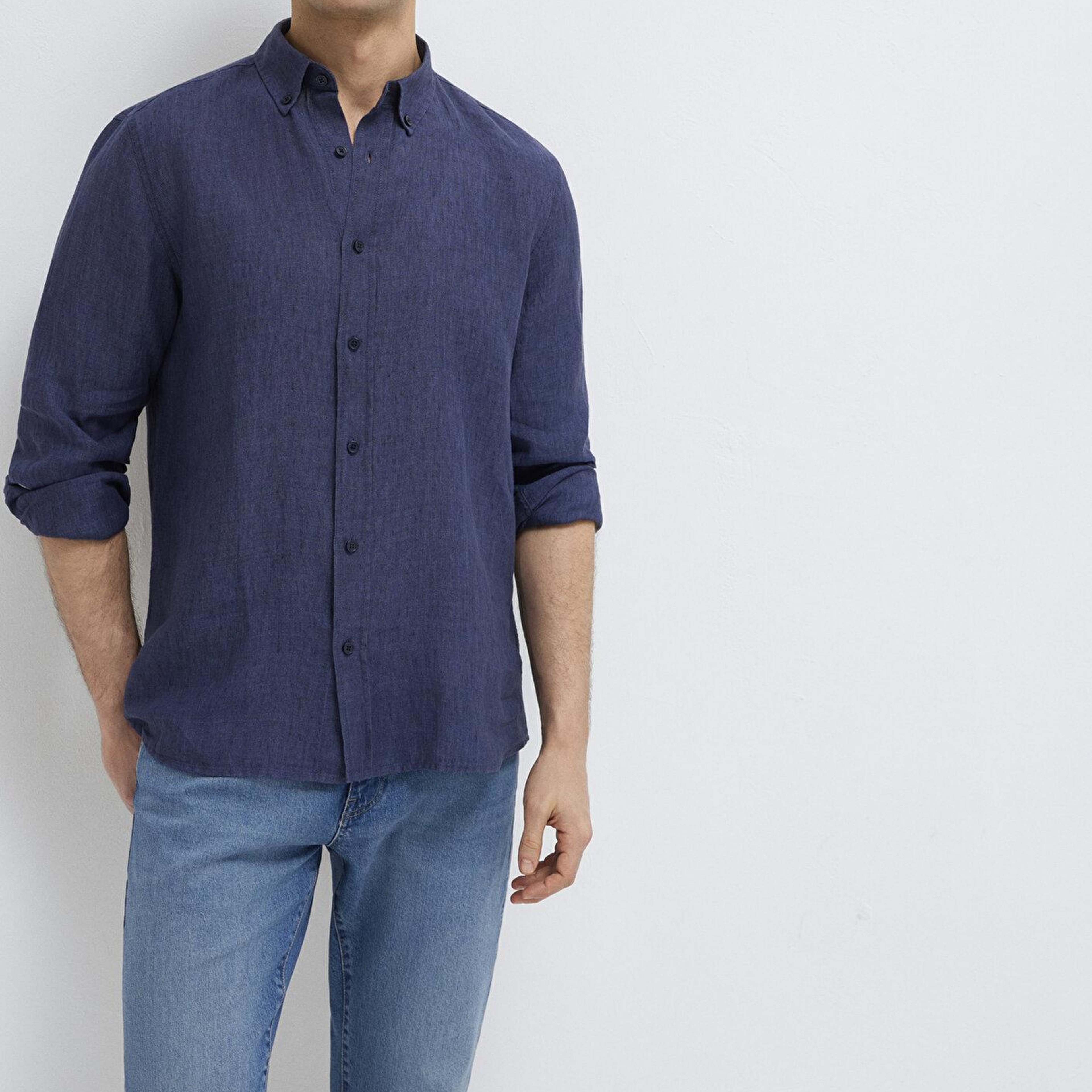 Mavi Keten Karışımlı Lacivert Gömlek Regular Fit / Normal Kesim 0211961-70718