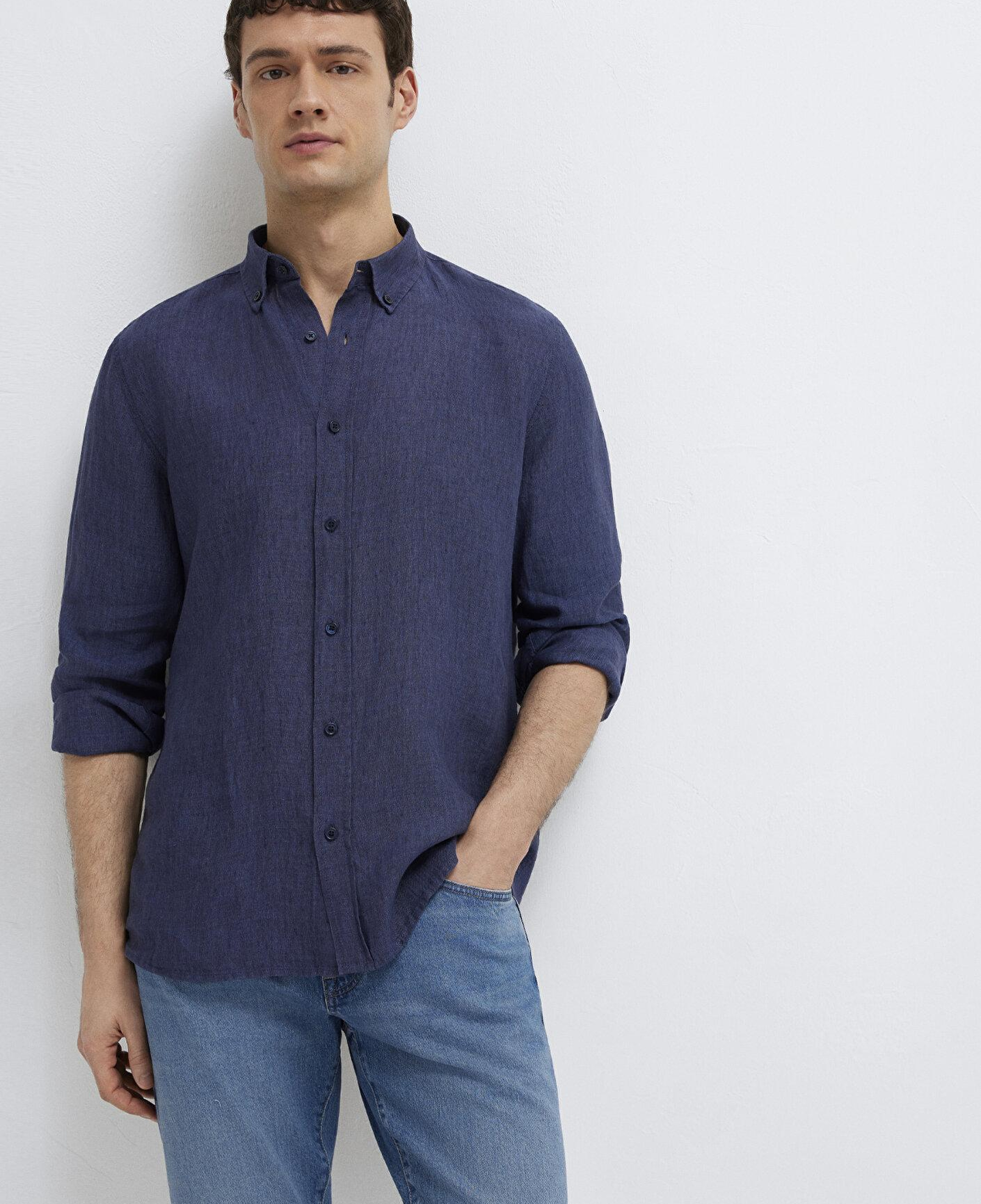 Mavi Keten Karışımlı Lacivert Gömlek Regular Fit / Normal Kesim 0211961-70718