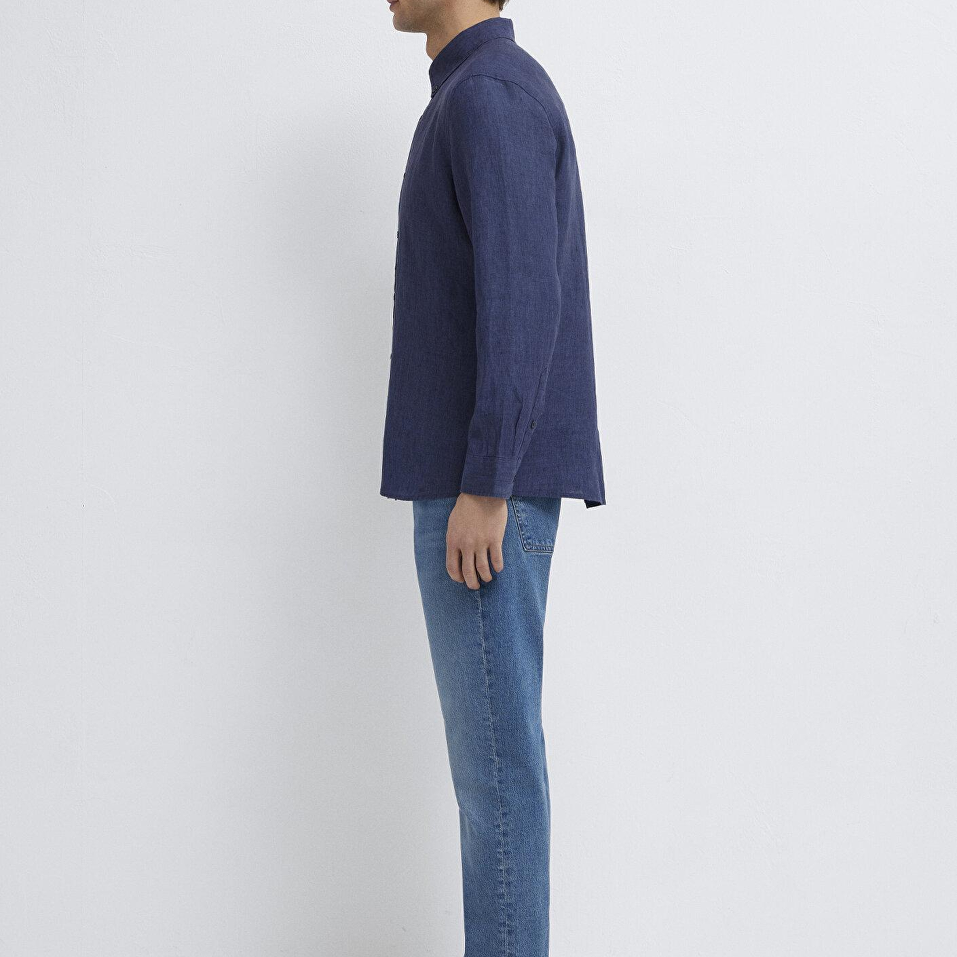 Mavi Keten Karışımlı Lacivert Gömlek Regular Fit / Normal Kesim 0211961-70718