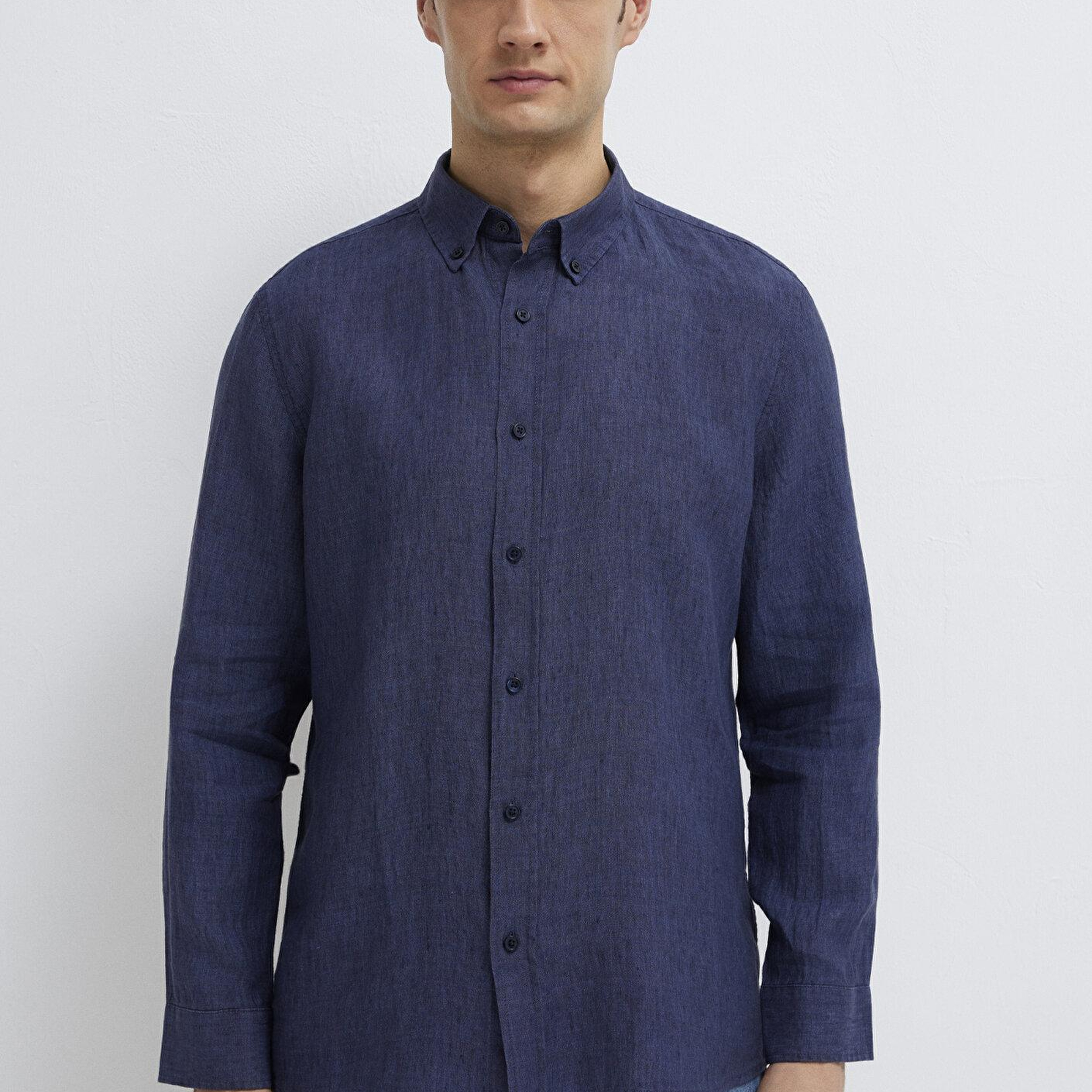 Mavi Keten Karışımlı Lacivert Gömlek Regular Fit / Normal Kesim 0211961-70718