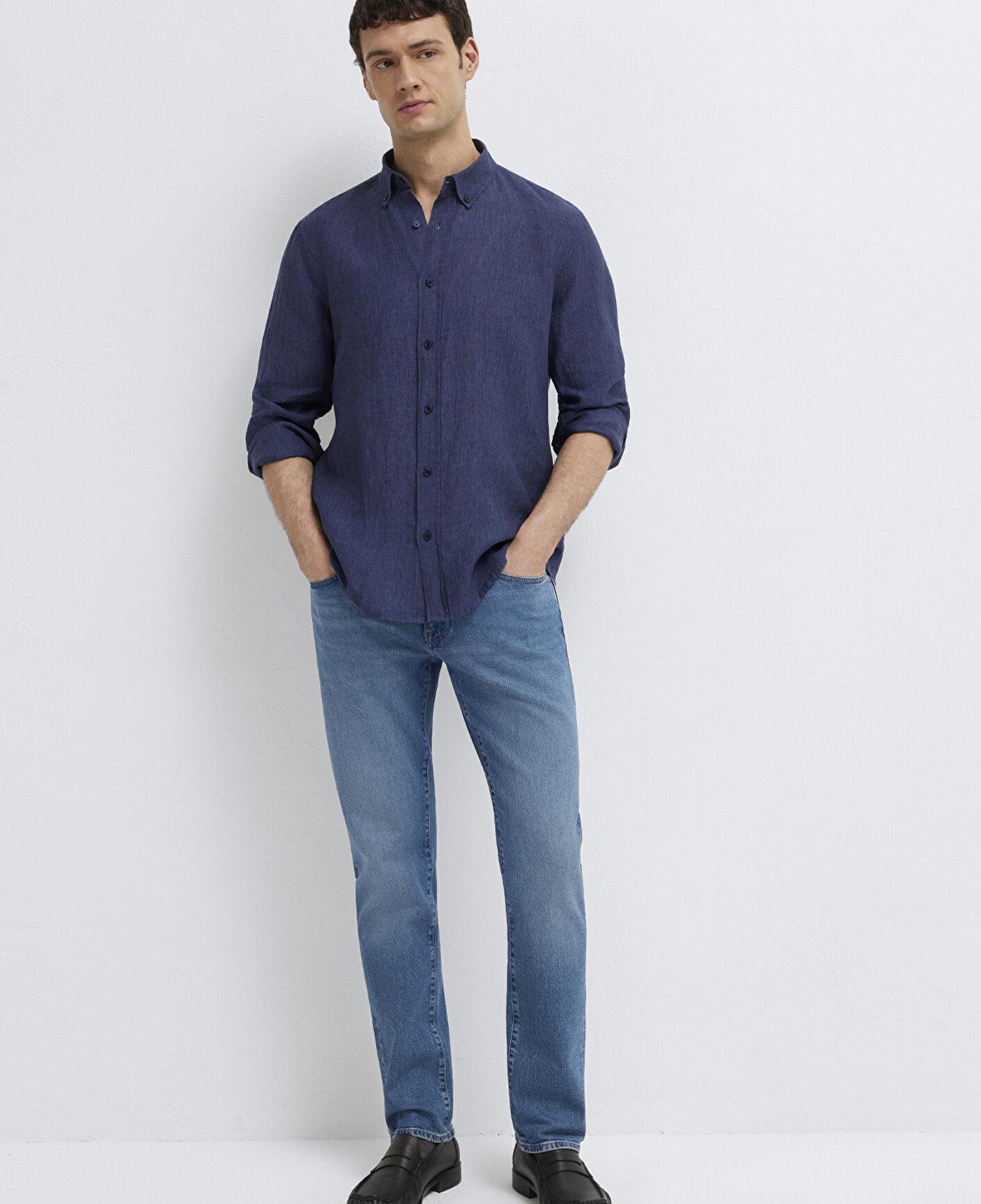 Mavi Keten Karışımlı Lacivert Gömlek Regular Fit / Normal Kesim 0211961-70718