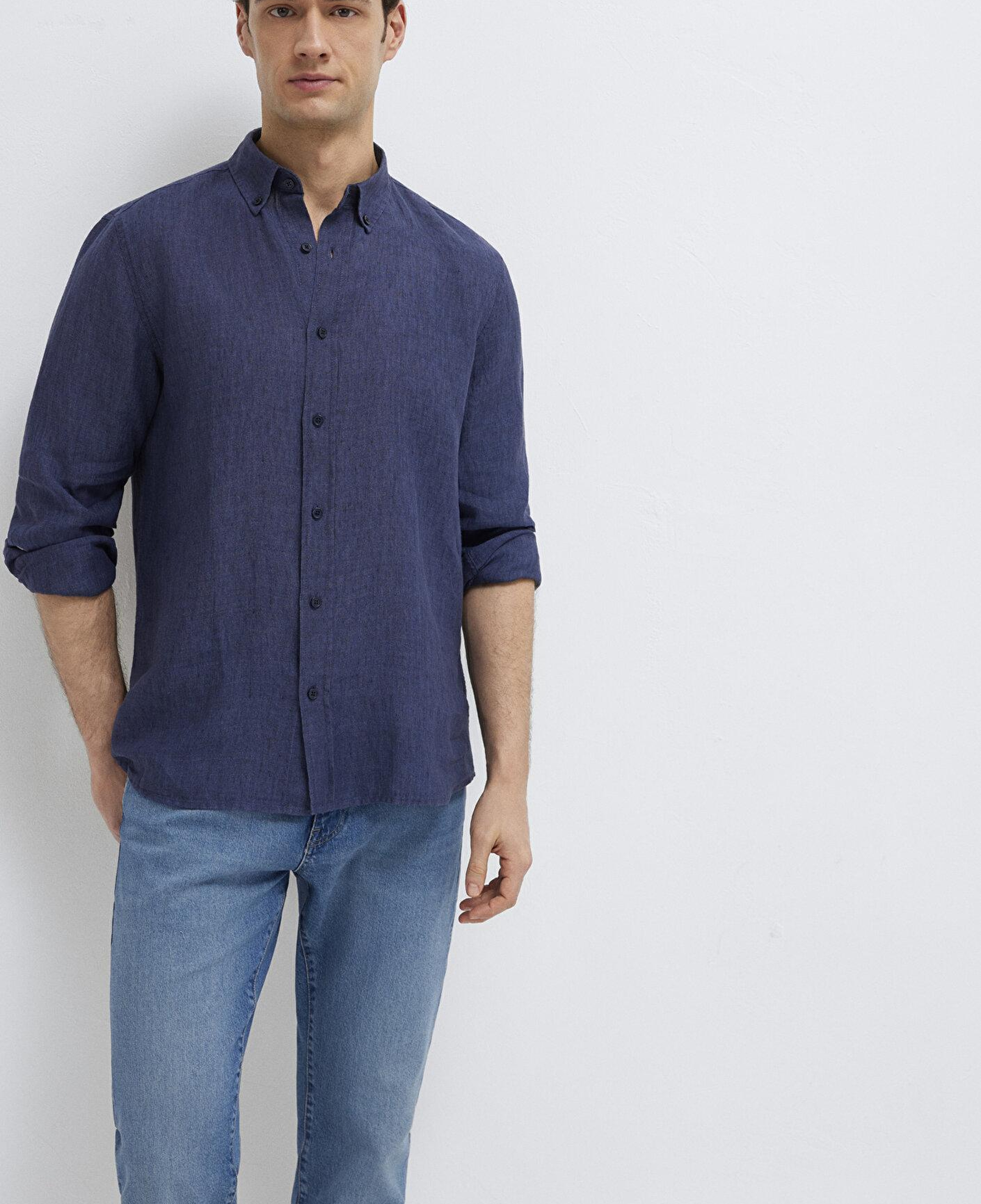 Mavi Keten Karışımlı Lacivert Gömlek Regular Fit / Normal Kesim 0211961-70718