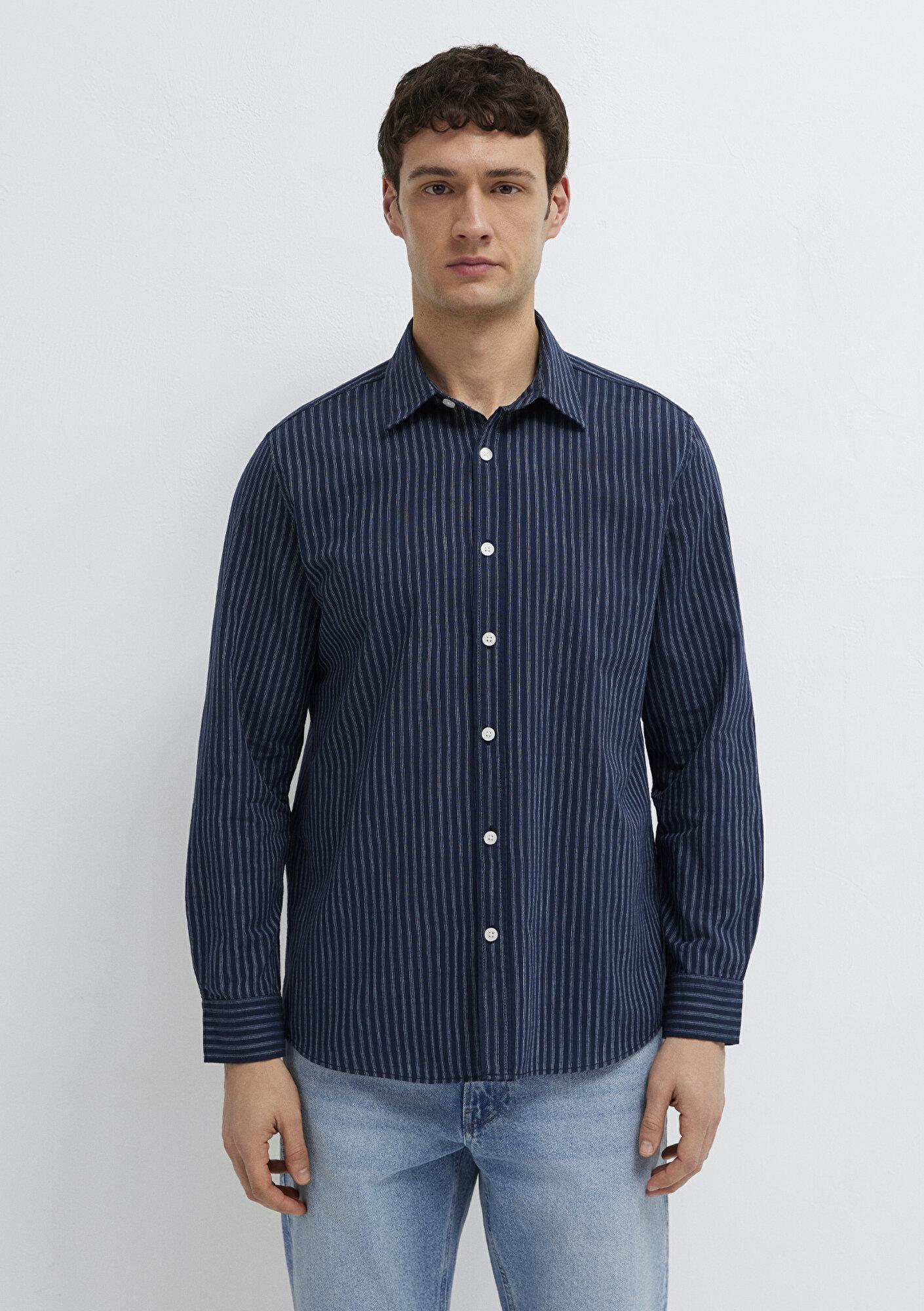 Mavi Keten Karışımlı Lacivert Gömlek Regular Fit / Normal Kesim 0212004-91566